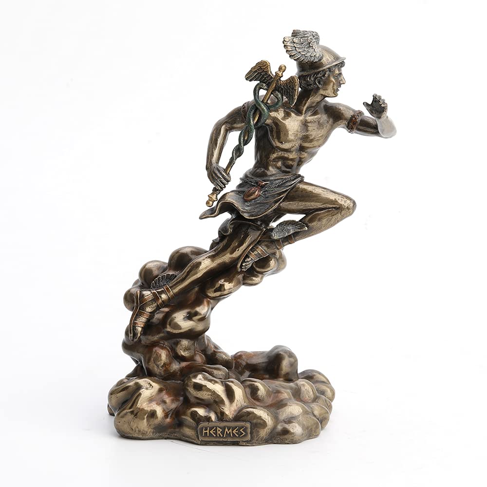 Veronese Design Hermes Greek God Statue - Bronze Finish Travel, Luck & Commerce Deity Sculpture for Home Decor, Office & Mythology Enthusiasts