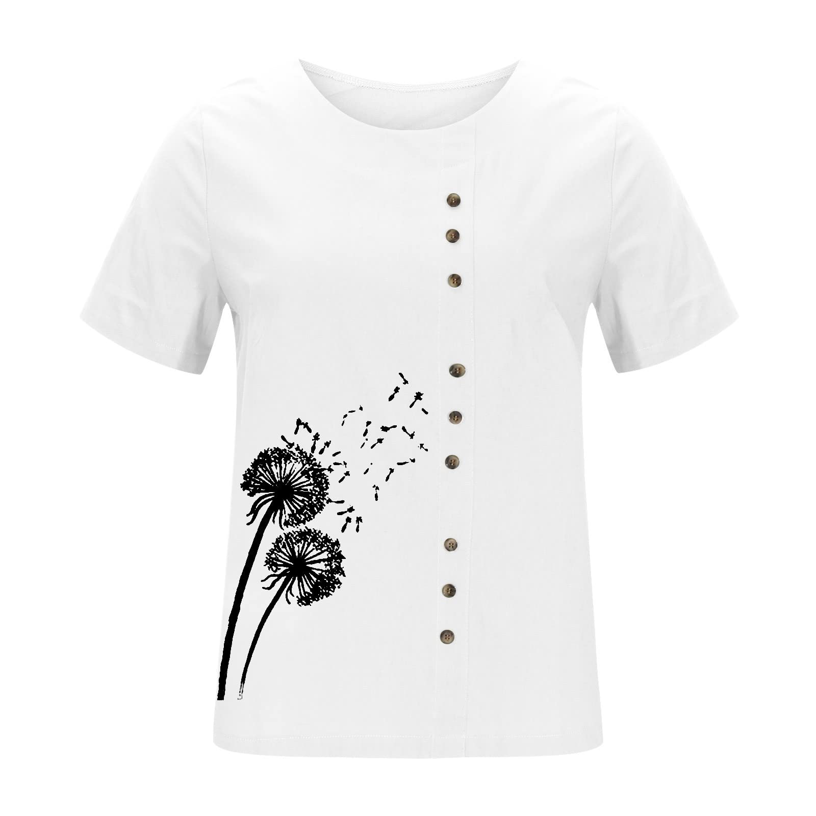 Women's Short Sleeve Graphic Printed Blouse - Summer Round Neck Cotton Linen Tunic Top | Casual Wear, Beach Outfits & Everyday Fashion