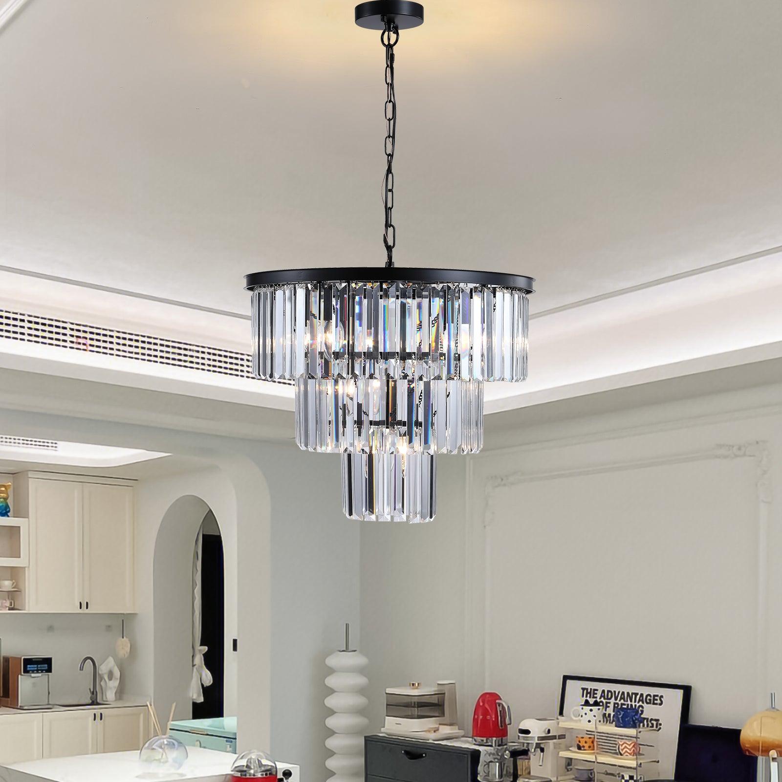 Black Luxury Crystal Chandelier - Modern 19.7 Inch Hanging Pendant Light Fixture for Dining Room, Bedroom & Living Room - Elegant Home Decor Lighting for Weddings, Restaurants and Luxury Interiors