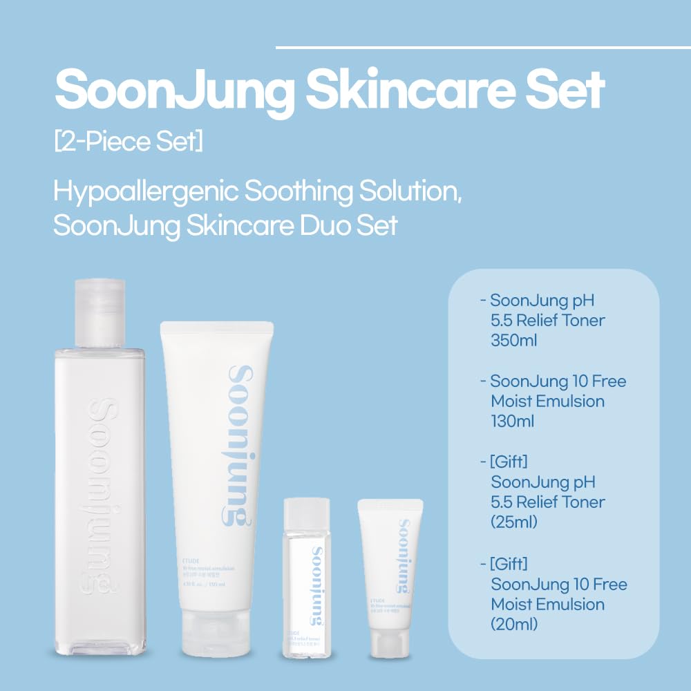 **Etude Soonjung pH 5.5 Relief Toner & 10-Free Moist Emulsion Skincare Set (23AD) – Hypoallergenic, Soothing & Hydrating for Sensitive Skin | Korean Beauty Routine for Dry, Irritated Skin | Perfect for Daily Calming & Moisturizing Care**