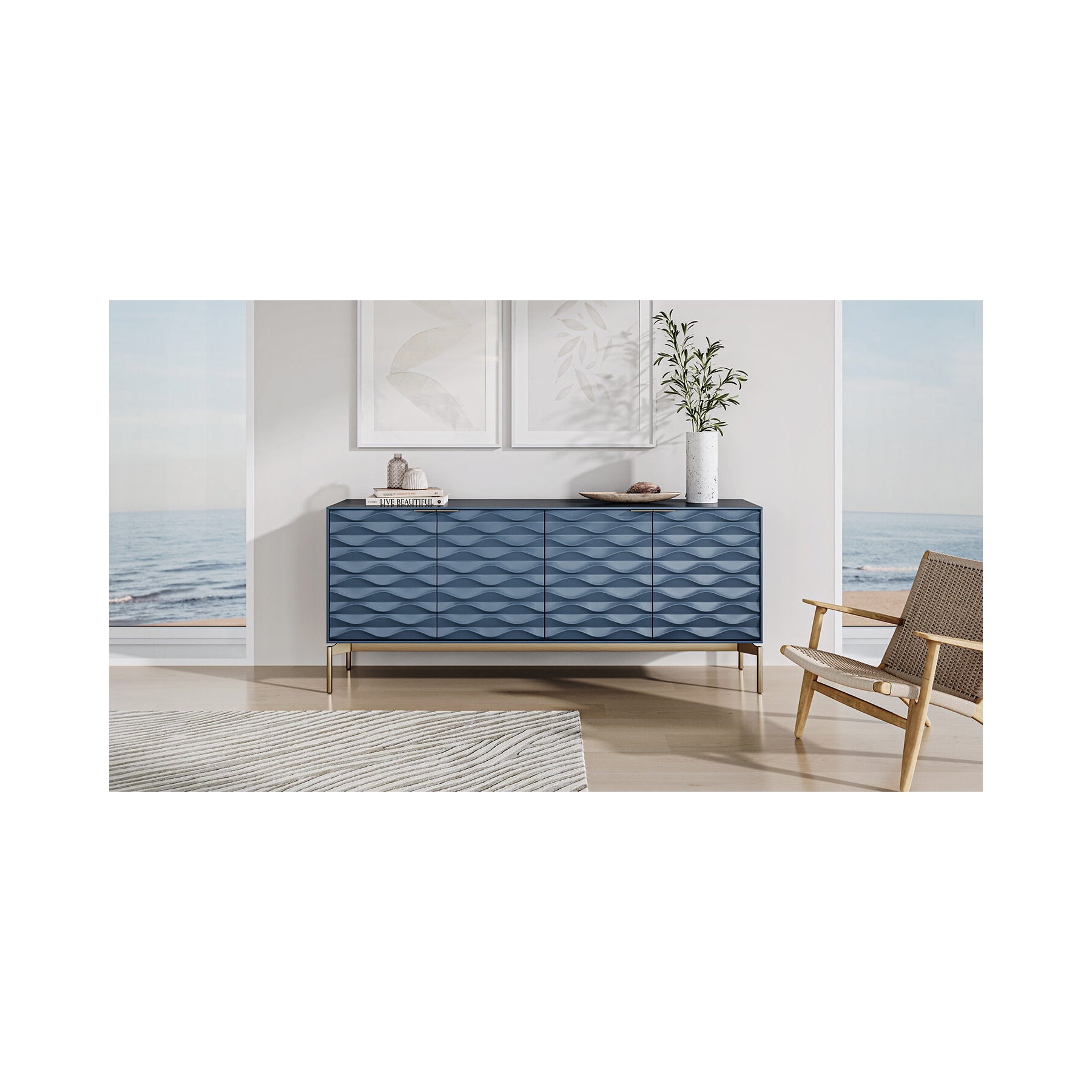 BDI 7629 Ripple Storage Credenza - Modern TV Media Console with Ample Storage - Perfect for Living Room, Home Theater & Office Organization