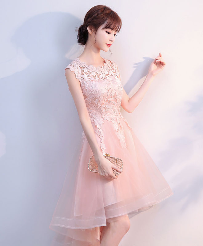 Elegant Pink Tulle Lace High-Low Prom Dress for Homecoming | Formal Evening Gown for Dances, Parties & Special Occasions