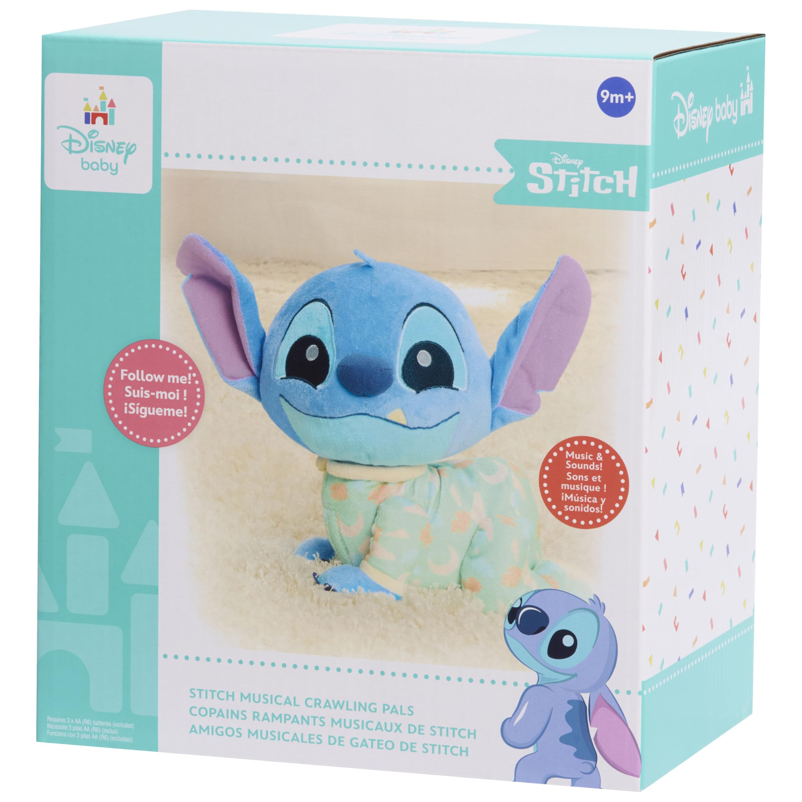 Disney Stitch Plush Musical Crawling Toy for Babies & Toddlers 9+ Months - Interactive Learning Toy for Crawling & Sensory Development - Perfect Gift for Birthdays & Christmas