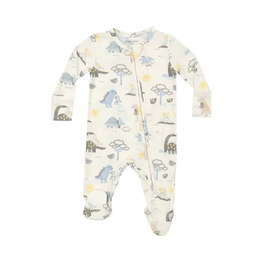 Soft Bamboo 2-Way Zipper Footie Pajamas with Dinosaur Print - Cozy & Breathable Baby Sleepwear for Boys & Girls - Perfect for Bedtime & Lounging