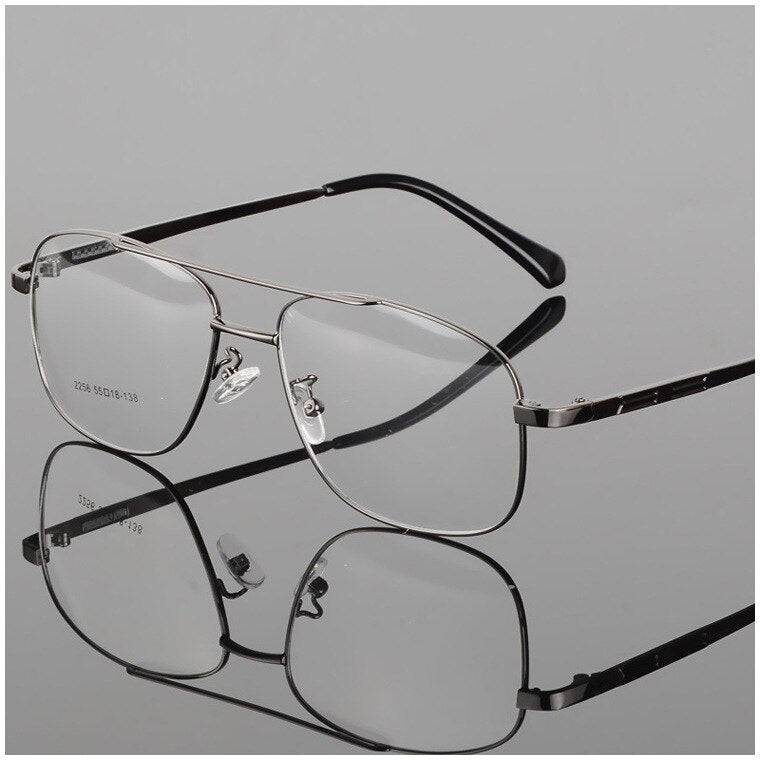 Bclear N2256 Men's Double Bridge Full Rim Alloy Square Eyeglasses - Stylish Reading Glasses for Work, Driving & Everyday Use