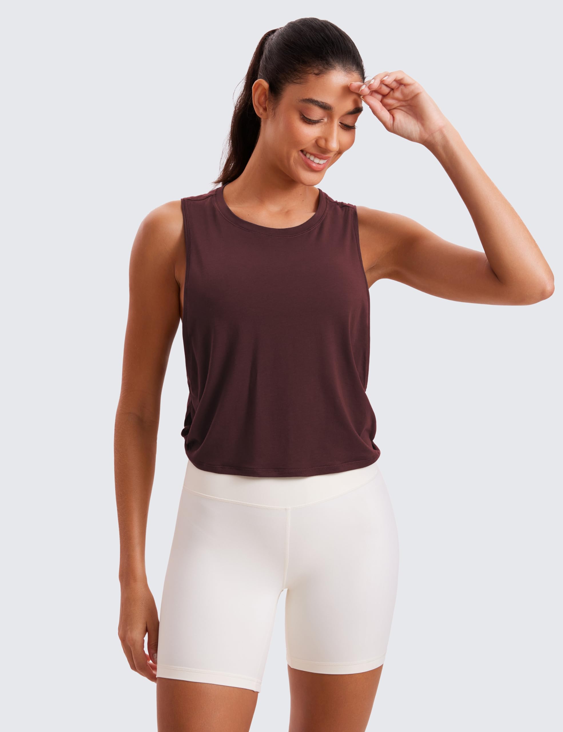 CRZ YOGA Women's Pima Cotton Cropped Workout Tank Top - Sleeveless Athletic Yoga Running Gym Shirt | Breathable & Comfortable for Yoga, Pilates & Casual Wear