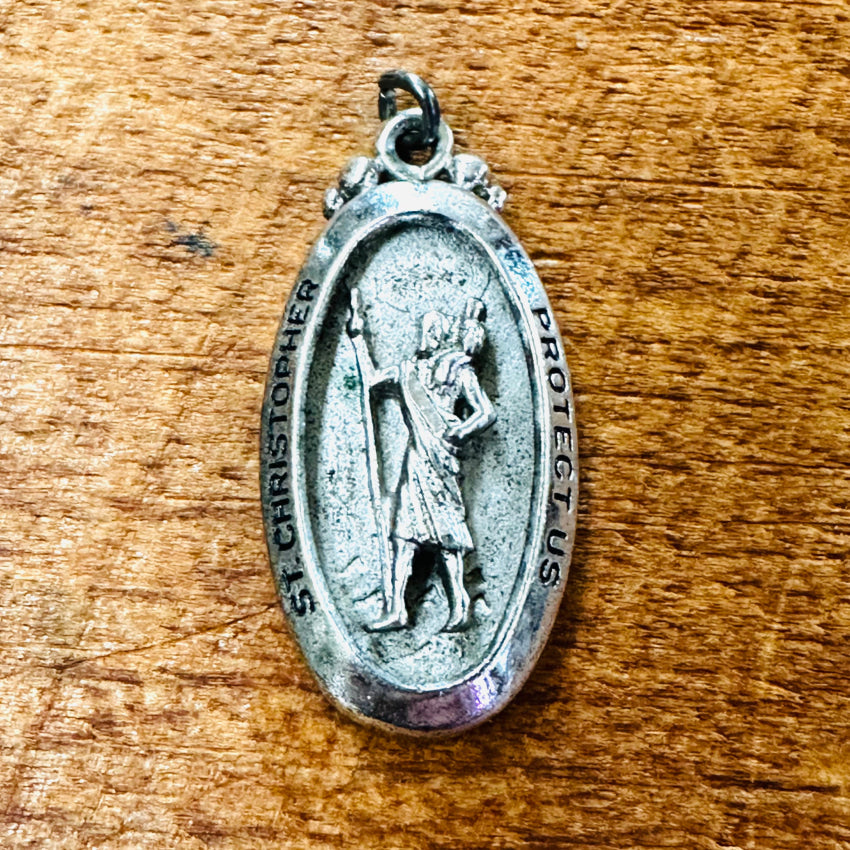 Vintage Sterling Silver Oval St. Christopher Pendant Necklace for Men & Women - Religious Jewelry Gift for Travel Protection & Safe Journey