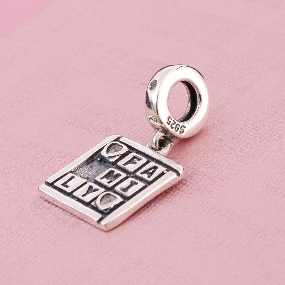 925 Sterling Silver Family Love Square Pendant Charm - Dangle Beads for European Charm Bracelets & Necklaces | Perfect for Gifts, Anniversaries, and Mother's Day