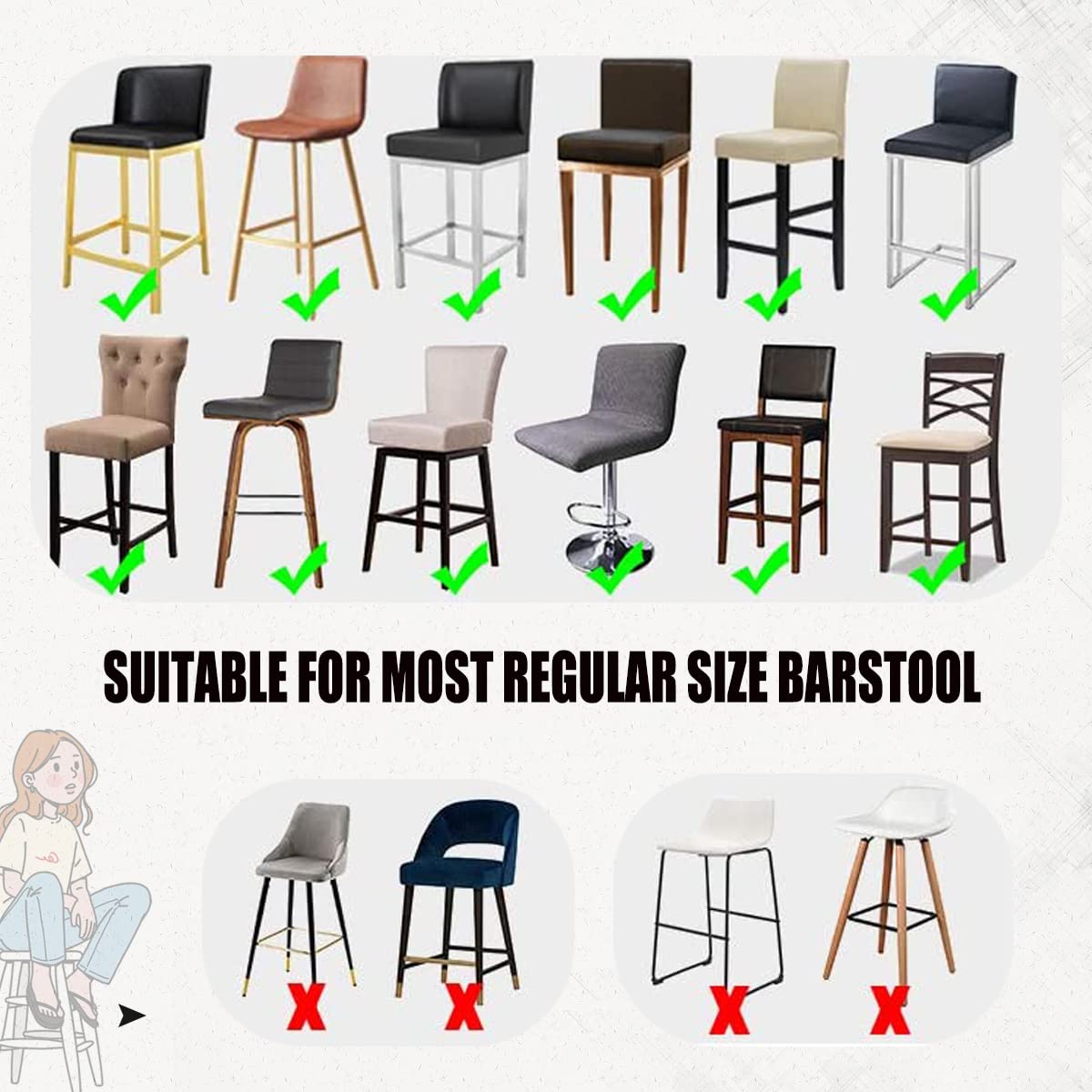 Stretch Slipcover Chair Protectors for Short Back Chairs & Bar Stools - Elastic Furniture Covers (Set of 26) - Perfect for Dining Room, Kitchen, Office & Home Decor