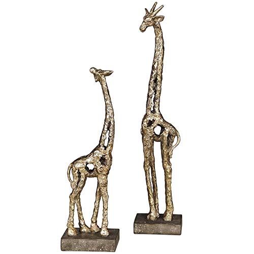 BOWERY HILL Modern Silver Giraffe Statue Set of 2 - Elegant Animal Figurines for Home Decor, Office Desk, or Gift Giving