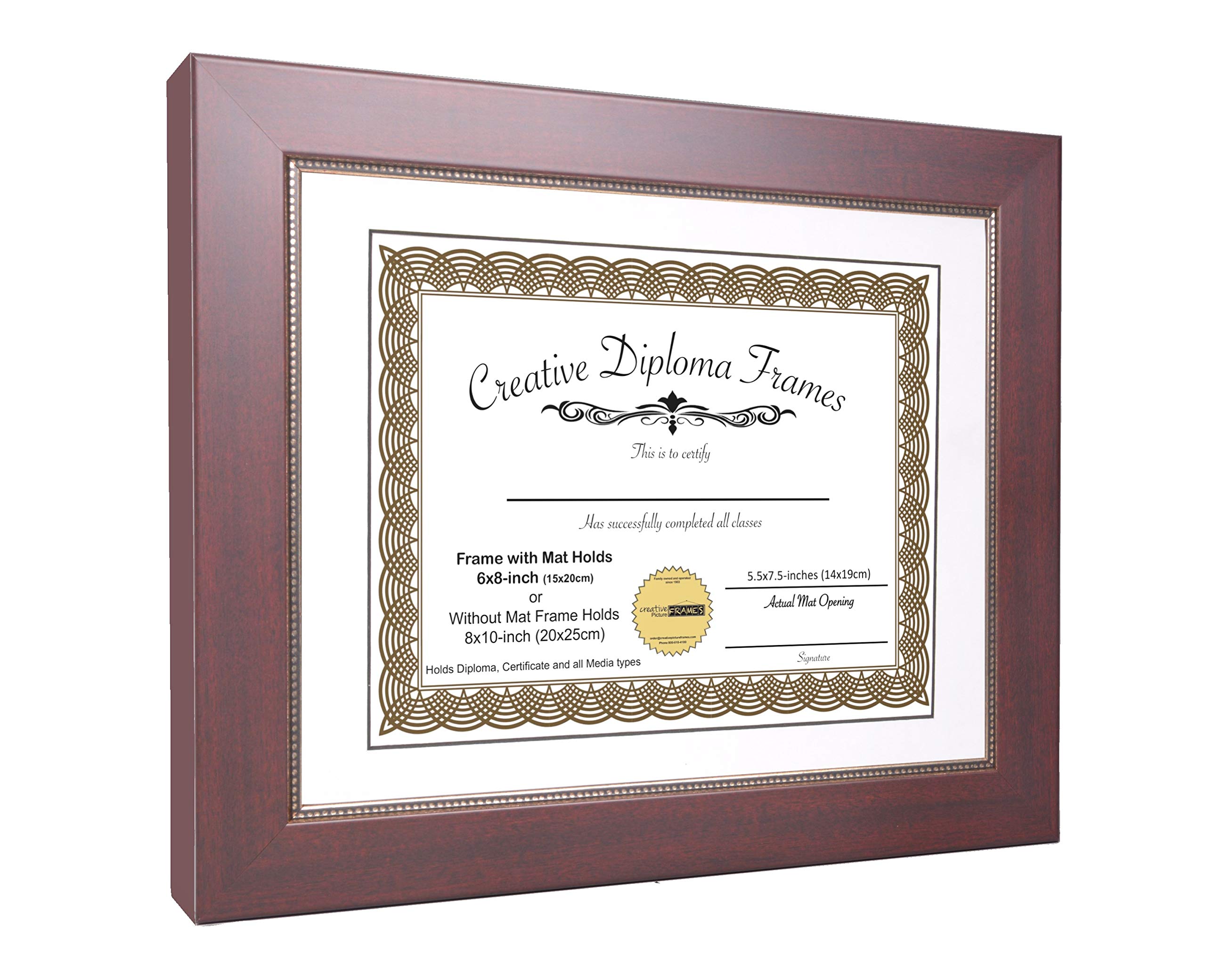 7x9 Empire Mahogany Diploma Picture Frame with White Mat, Glass & Wall Hangers - Holds 8x10 Photos - Perfect for Graduation, Office Decor & Home Display