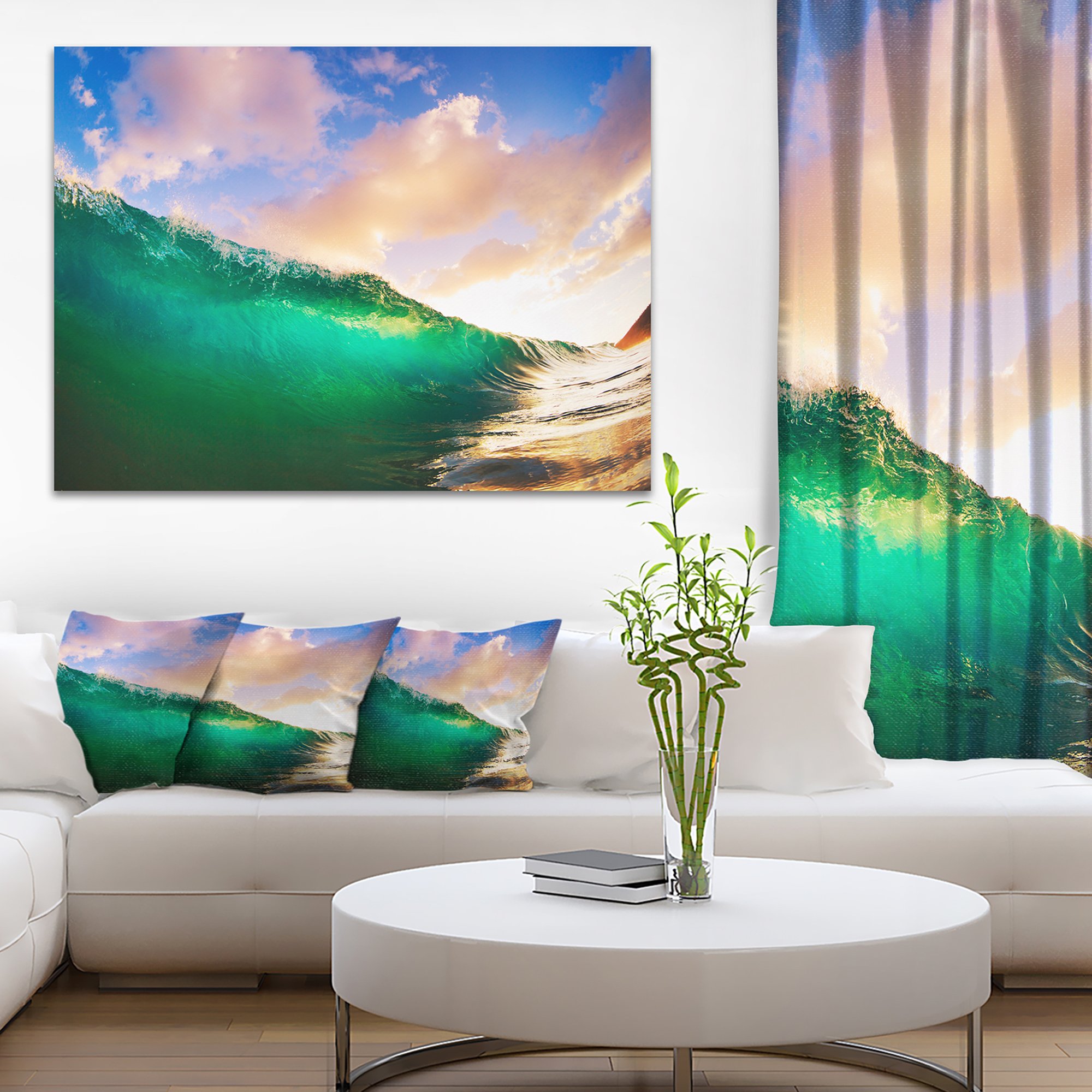 Waves Under Cloudy Sky Seascape Canvas Art Print - Ocean Wall Decor for Living Room, Bedroom & Office - Coastal Home Decor & Beach Themed Gift
