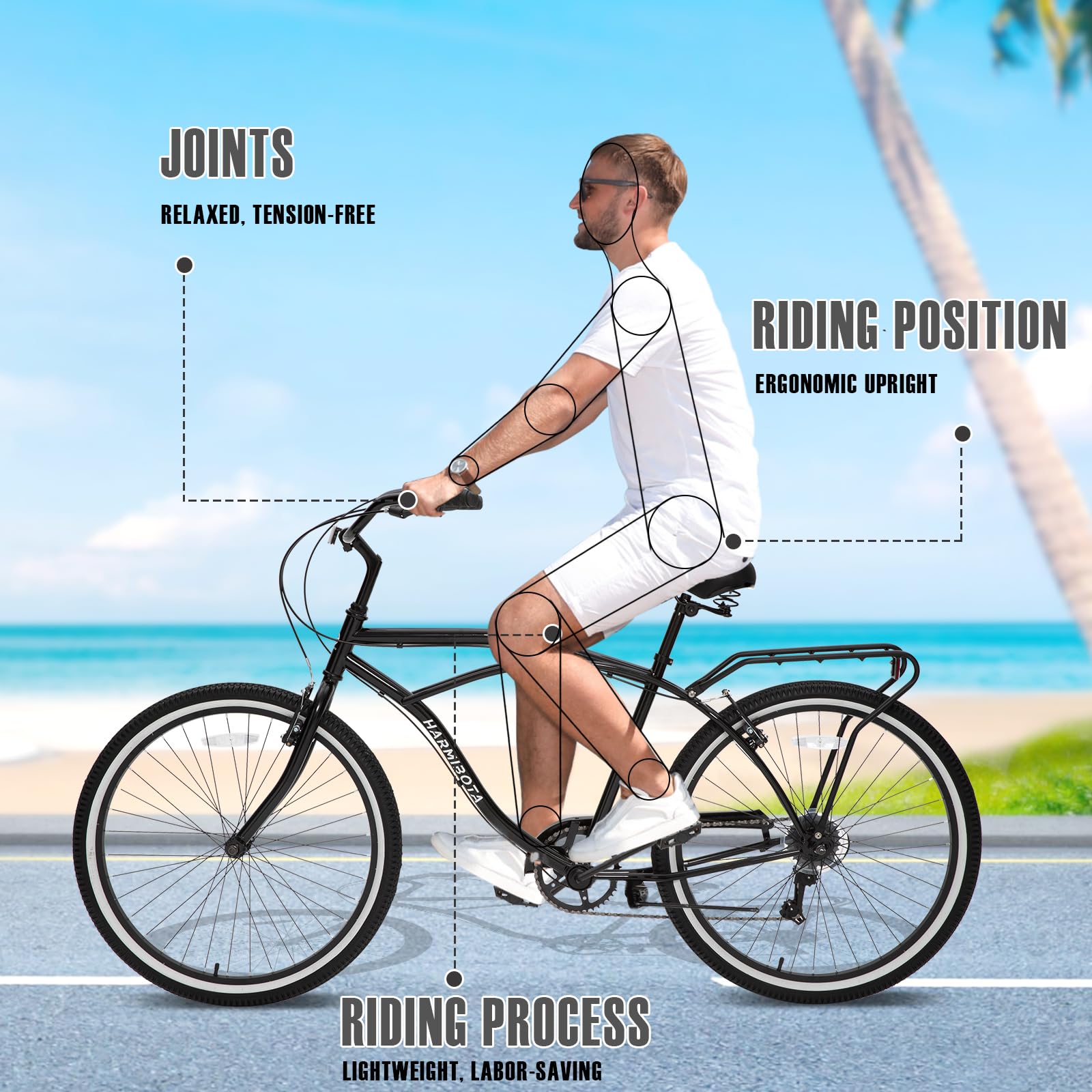26 Inch 7-Speed Beach Cruiser Bike for Women & Men - Lightweight Hybrid Cruiser with Quick Assembly & Anti-Skid Tires - Perfect for Coastal Rides, Commuting & Leisure Cycling