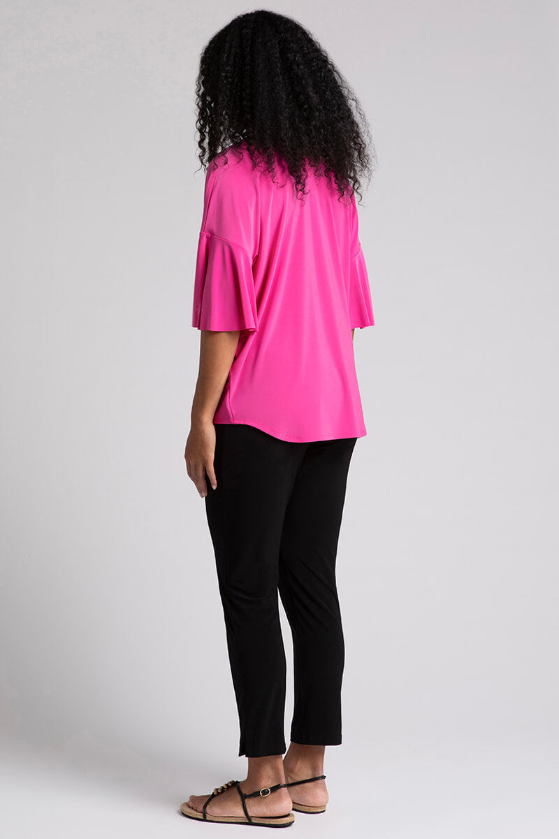 Flutter Sleeve Dolman Top for Women - Elegant Peony Print Blouse for Casual Wear & Office Outfits | Lightweight & Comfortable Summer Tunic