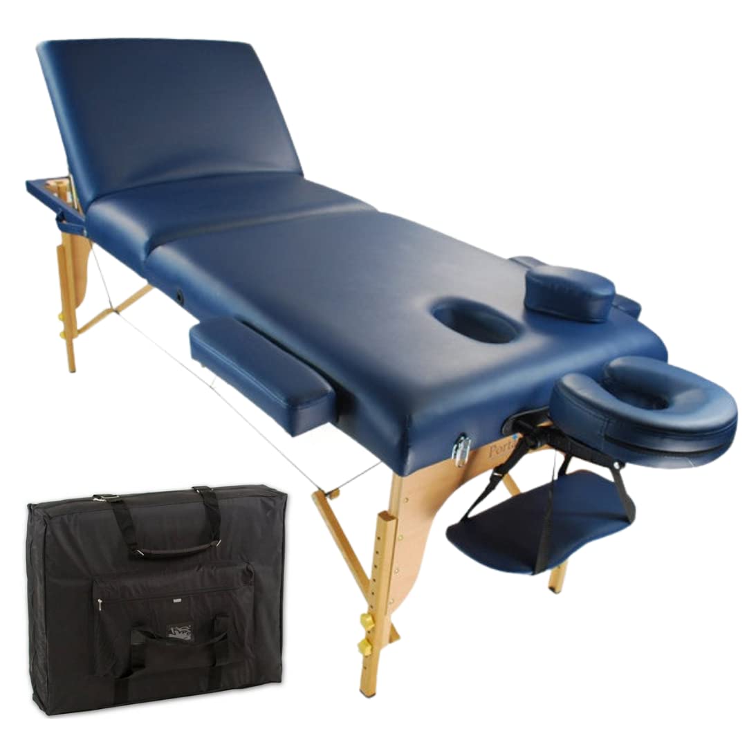 Combi Lite 3-in-1 Portable Massage Table - Lightweight Adjustable Therapy Couch with Lifting Backrest, Face Cradle, Cushion & Carry Case - Professional Reiki & Spa Treatment Table (8cm Thick Foam, Navy Blue) - Perfect for Home, Clinic & Mobile Massage Therapists