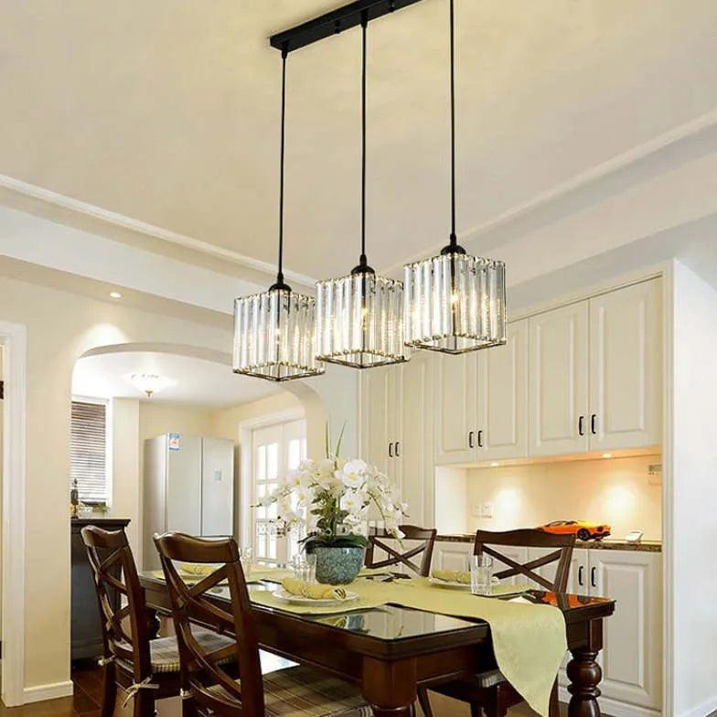 Clear Cylindrical Glass Pendant Light Fixture - Modern Hanging Lamp for Kitchen Island, Dining Room & Bedroom Lighting Decor