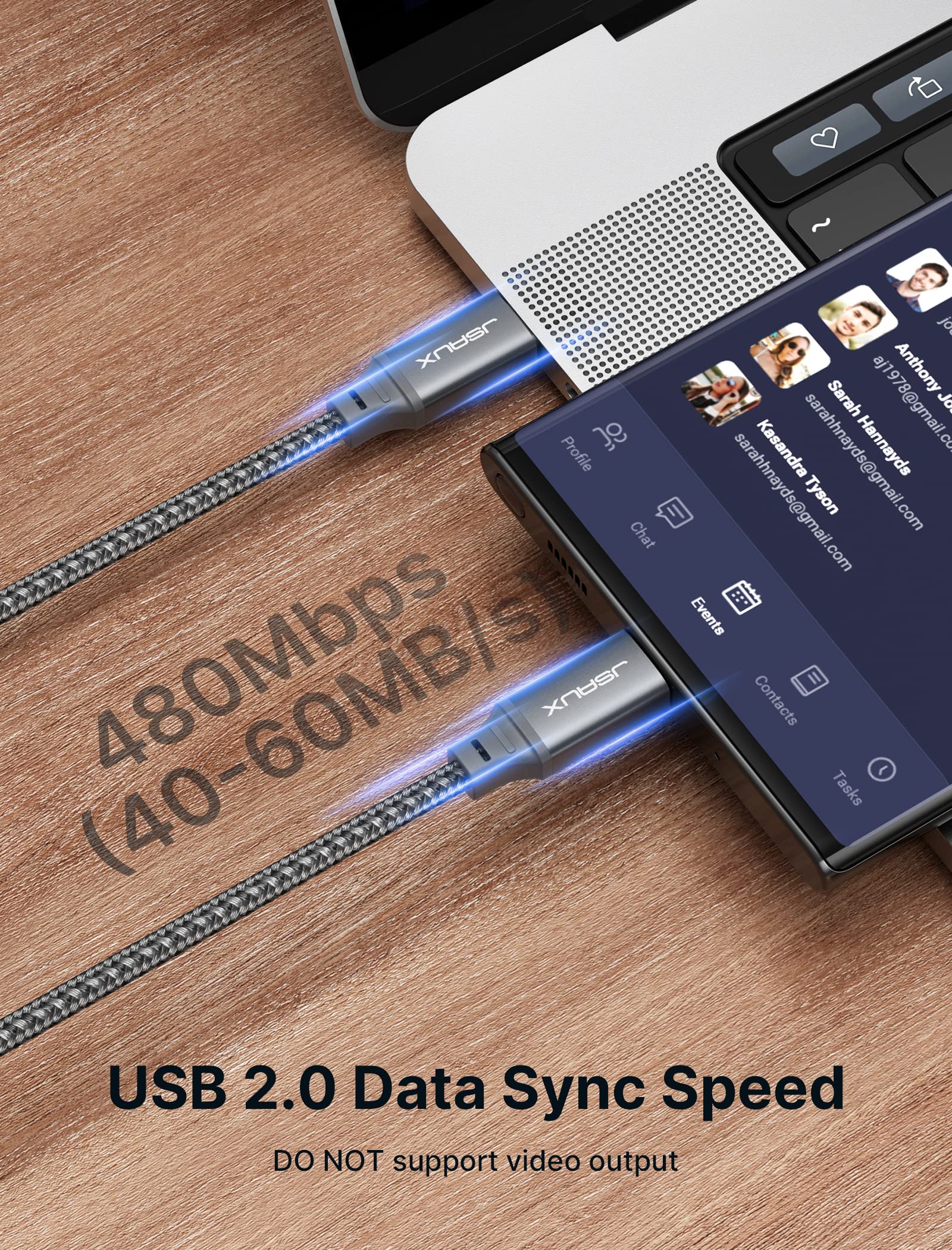JSAUX 100W USB C to USB C Fast Charging Cable 2M (6.6ft) - Type C Charger Compatible with iPhone 15 Series, MacBook Pro/Air, iPad Pro/Air, Galaxy S23/S23 Ultra, Pixel - Fast PD Charging for Home, Office & Travel (Grey)