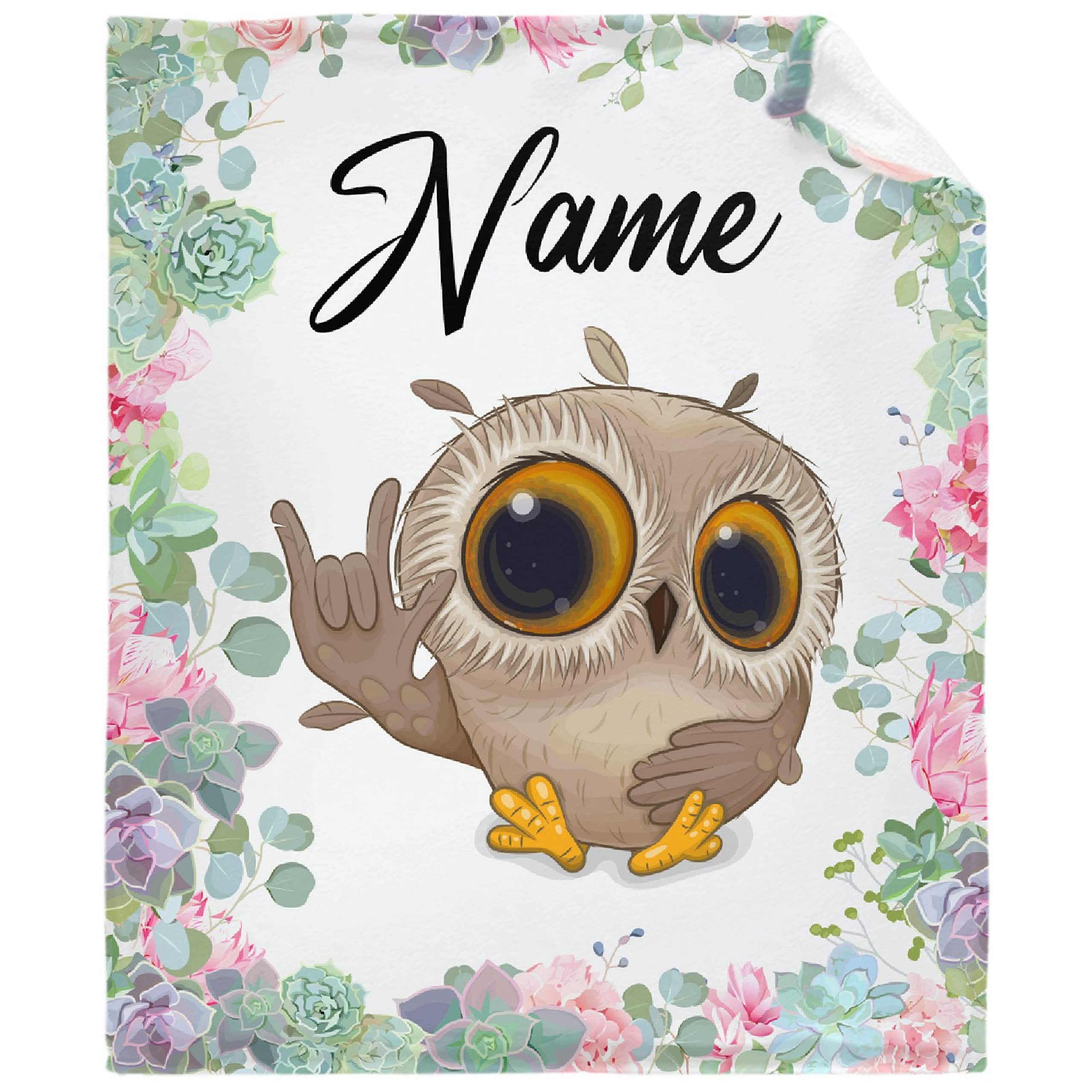 Personalized Baby Blankets with Name - Custom Owl Fleece Throw Blanket for Newborn Girls & Boys - Soft Plush Cozy Quilt for Nursery, Stroller & Family Gifts - Funny Warm Baby Shower Present