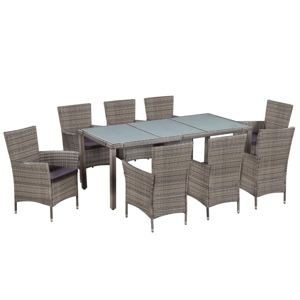 Premium 9-Piece Gray Patio Rattan Wicker Outdoor Dining Set with Cushions - Weather-Resistant Unfade Memory Furniture for Backyard, Garden & Poolside Entertaining