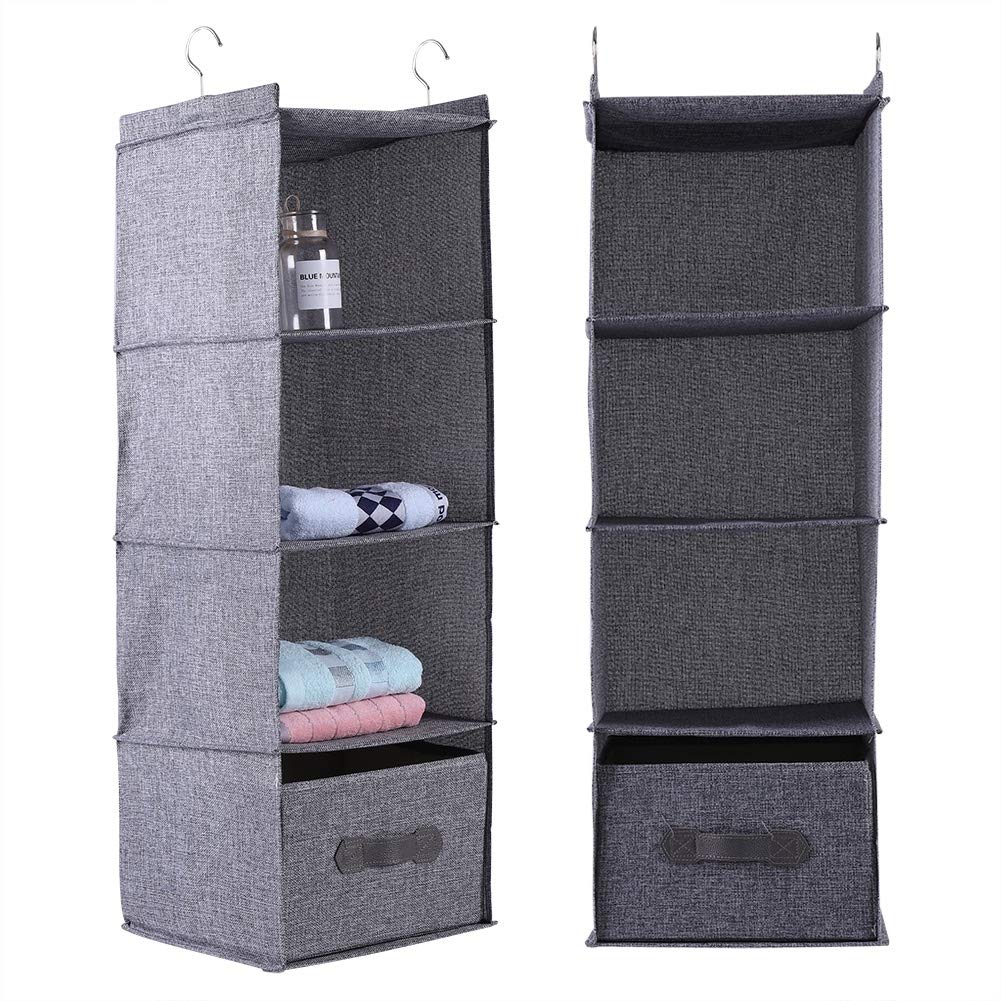 Zyyini Hanging Closet Organizer - 4-Tier Linen Storage Cabinet with Drawers & Double Hook, Space-Saving Wardrobe Organizer for Bedroom, Closet, Dorm Room, or Travel