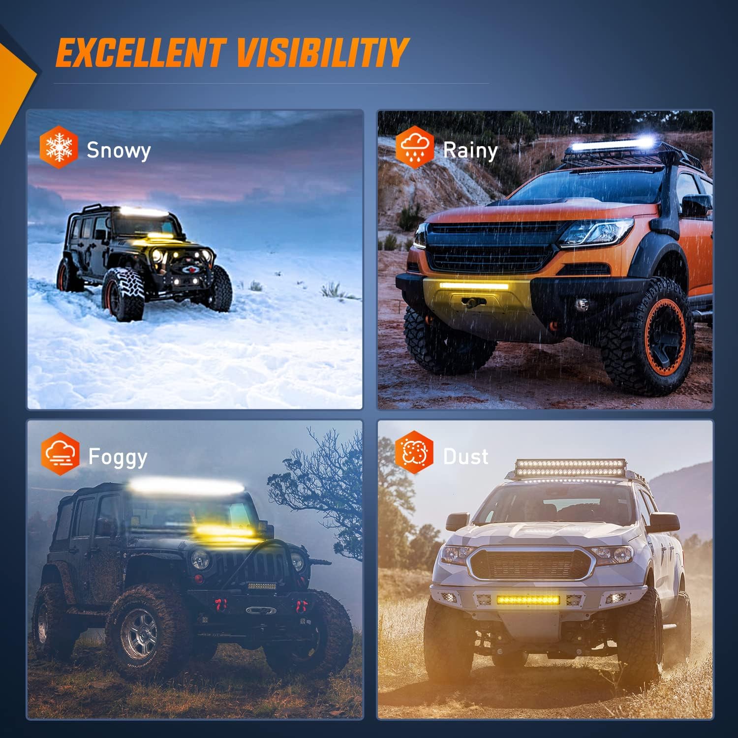 17 Inch 80W 8000LM Amber LED Light Bar - Slim Spot/Flood Combo with 2 Mounting Styles | Perfect for Off-Road Trucks, ATVs, UTVs & Marine Applications