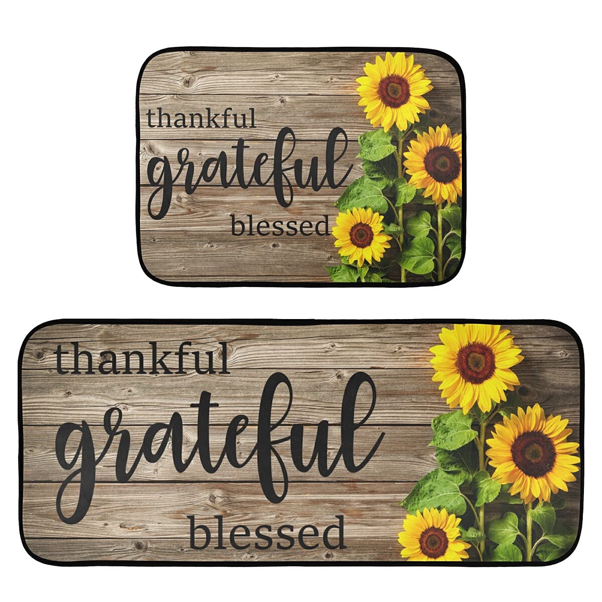 Non-Slip Fall Sunflowers Wooden Kitchen Rugs - 2 Pack Anti-Fatigue Standing Mats for Farmhouse Decor, Floor Protection & Comfort (Perfect for Kitchens, Entryways & High-Traffic Areas)