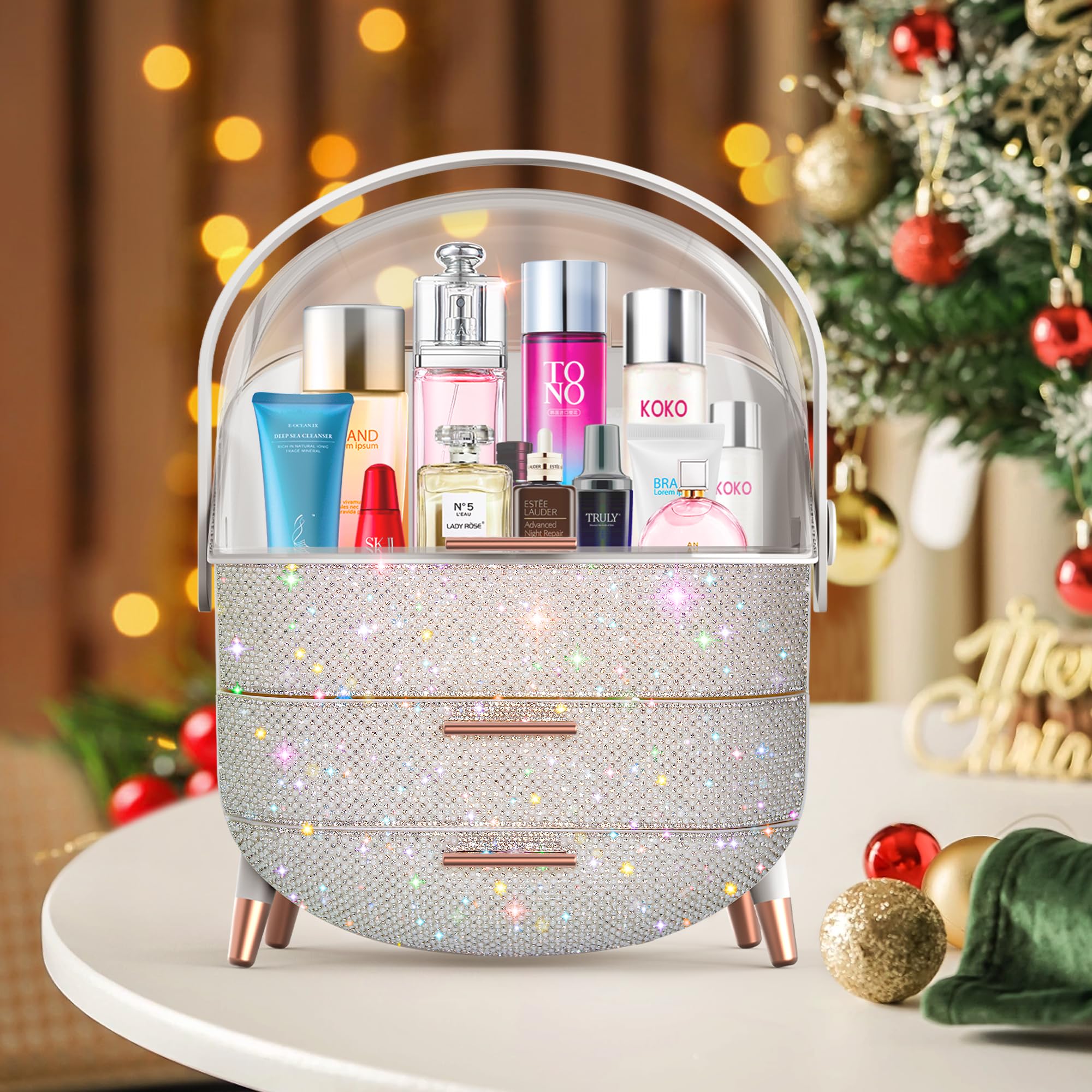 Teen Girls Makeup Organizer & Jewelry Storage Case - Skincare & Cosmetics Display Holder for Countertop, Bathroom, Vanity - Pearl White Beauty Organizer for Teens & Women