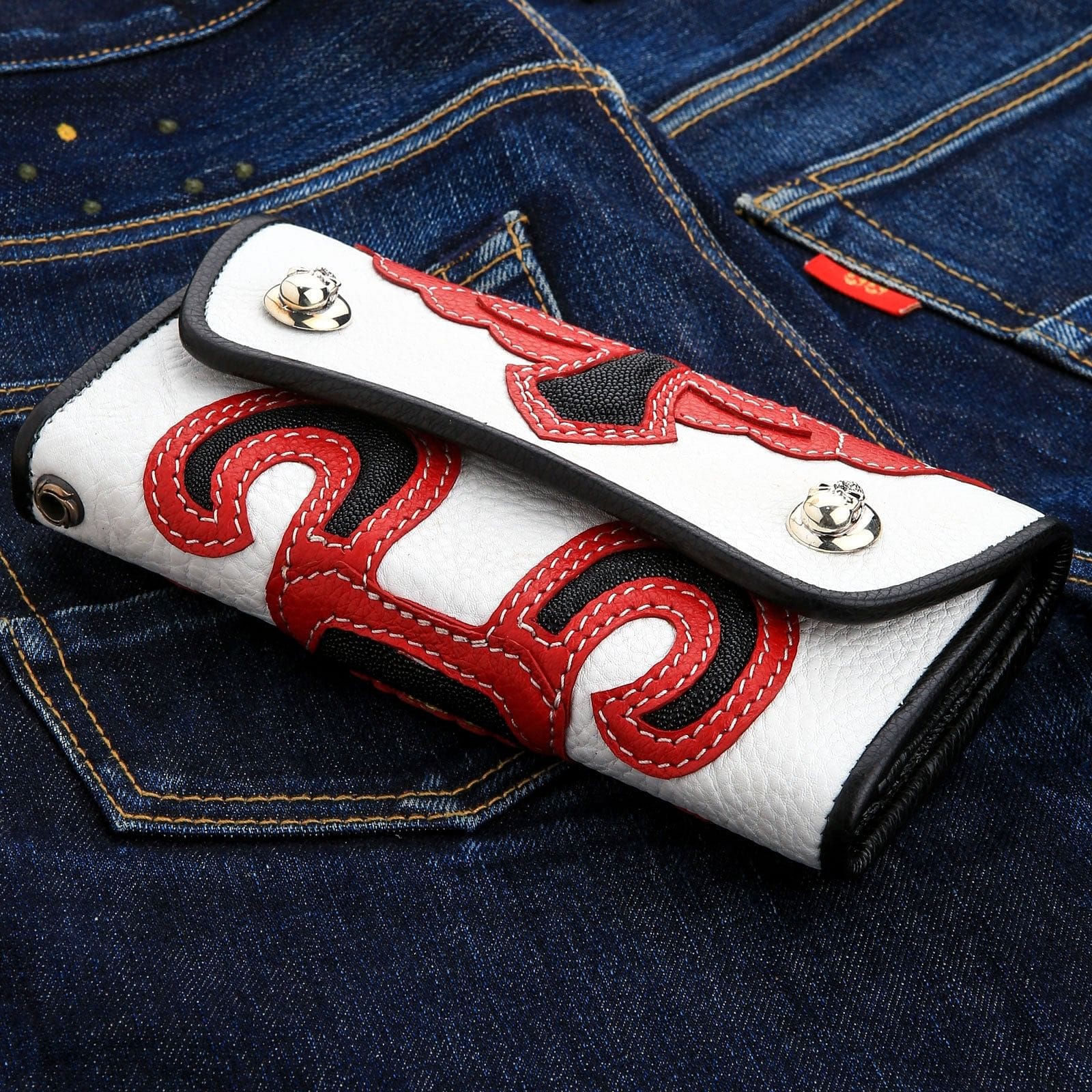 Red Devil Stingray Skin Leather Biker Wallet - Premium Men's Slim RFID Blocking Wallet for Motorcycle Riders - Perfect for Everyday Carry, Travel & Gift Giving