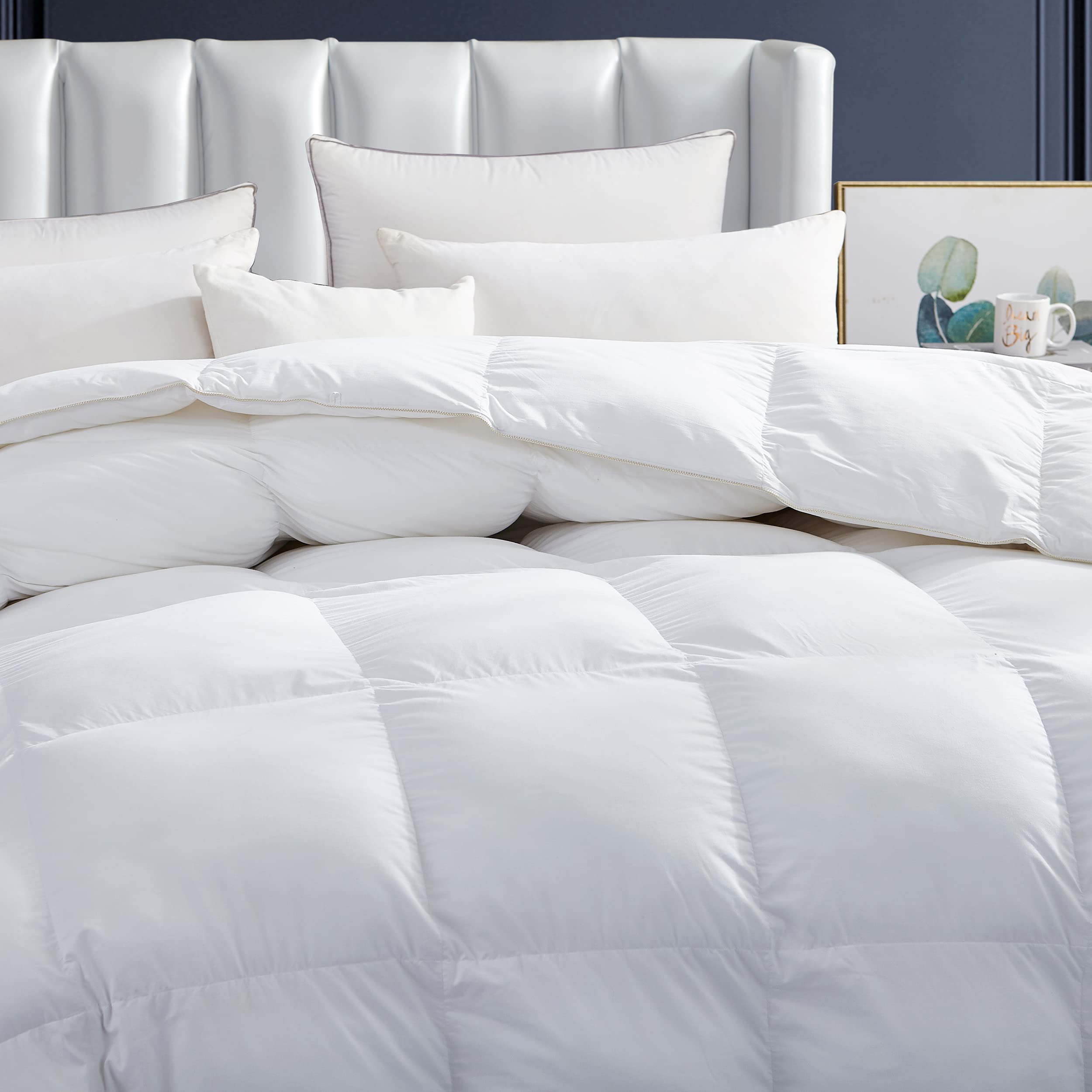 Premium King Size Goose Feather Down Comforter - 100% Egyptian Cotton Cover - 75oz Heavyweight Winter Warmth - White Solid Luxury Bedding for Cold Weather - Perfect for Master Bedrooms & Cozy Winter Nights