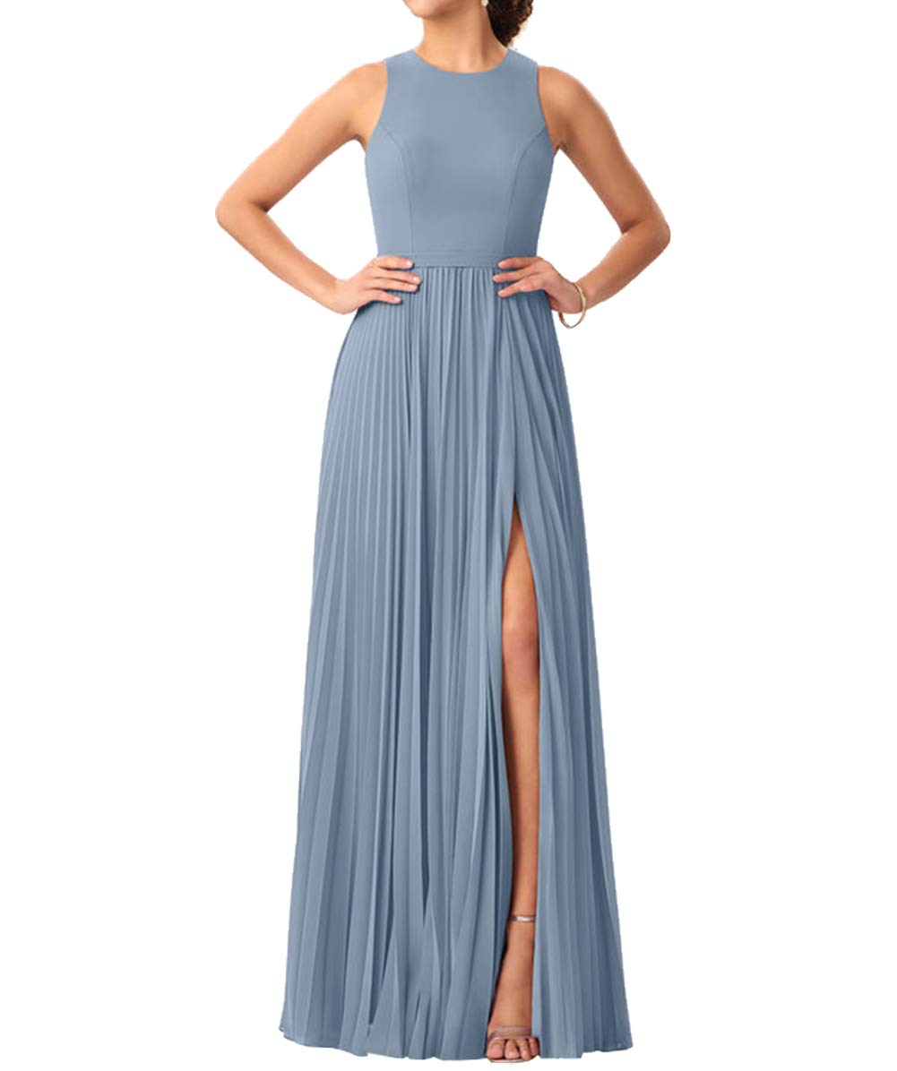 Elegant Long Chiffon Bridesmaid Dress with High Slit - Perfect for Prom, Wedding, and Formal Party Occasions