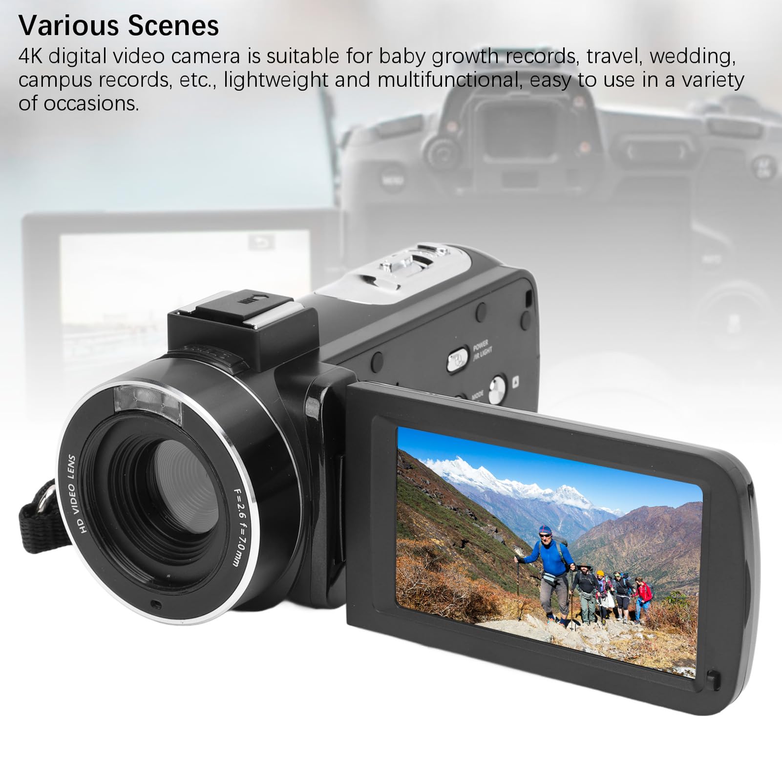 4K 56MP 18X Digital Camcorder with 3in Rotating Screen - VBESTLIFE Video Camera with Stabilizer, Mic, Fill Light & Lens Hood for Vlogging, YouTube, Travel & Family Recording