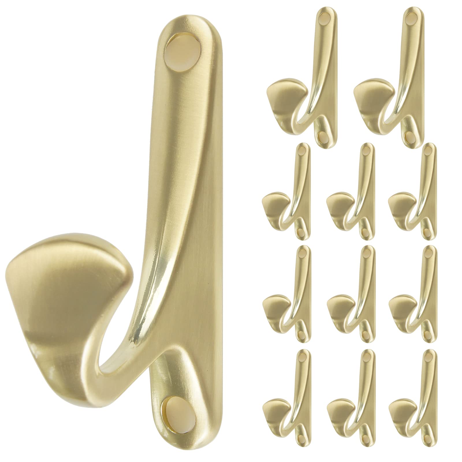 OLAYA 20 Pack Brushed Gold Wall Hooks - Heavy Duty Decorative Hooks for Hanging Coats, Hats, Bags & Kitchen Utensils | Rust-Resistant Metal Hooks for Closet, Entryway & Bathroom Organization