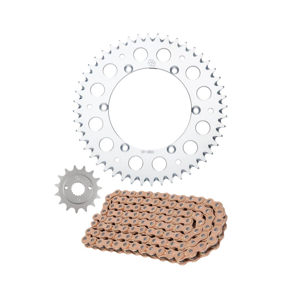 High-Performance Alloy Kit & Gold Plated MX Race Chain with Silver Rear Sprocket - Perfect for Dirt Bike Racing and Off-Road Motorcycle Upgrades