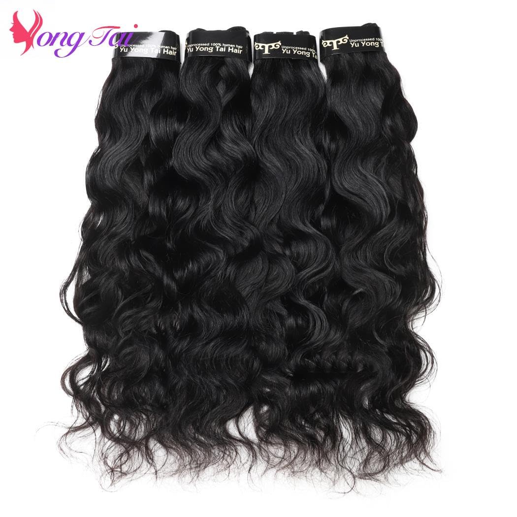 100% Unprocessed Brazilian Virgin Natural Wave Human Hair Bundles 18 20 22 24 Inch - 4 Bundles for Weaving, Extensions & Styling - Perfect for Salon, Wedding & Everyday Wear