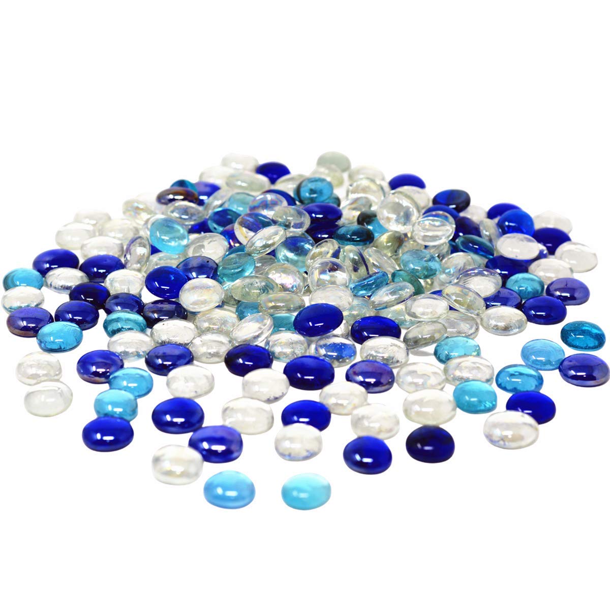 TSY TOOL 3 Lb (300PCS) Blue & Clear Mixed Color Flat Glass Marbles - Vase Filler, Crafting Supplies, Aquarium Decor for Home Decor, Wedding Centerpieces, and DIY Art Projects