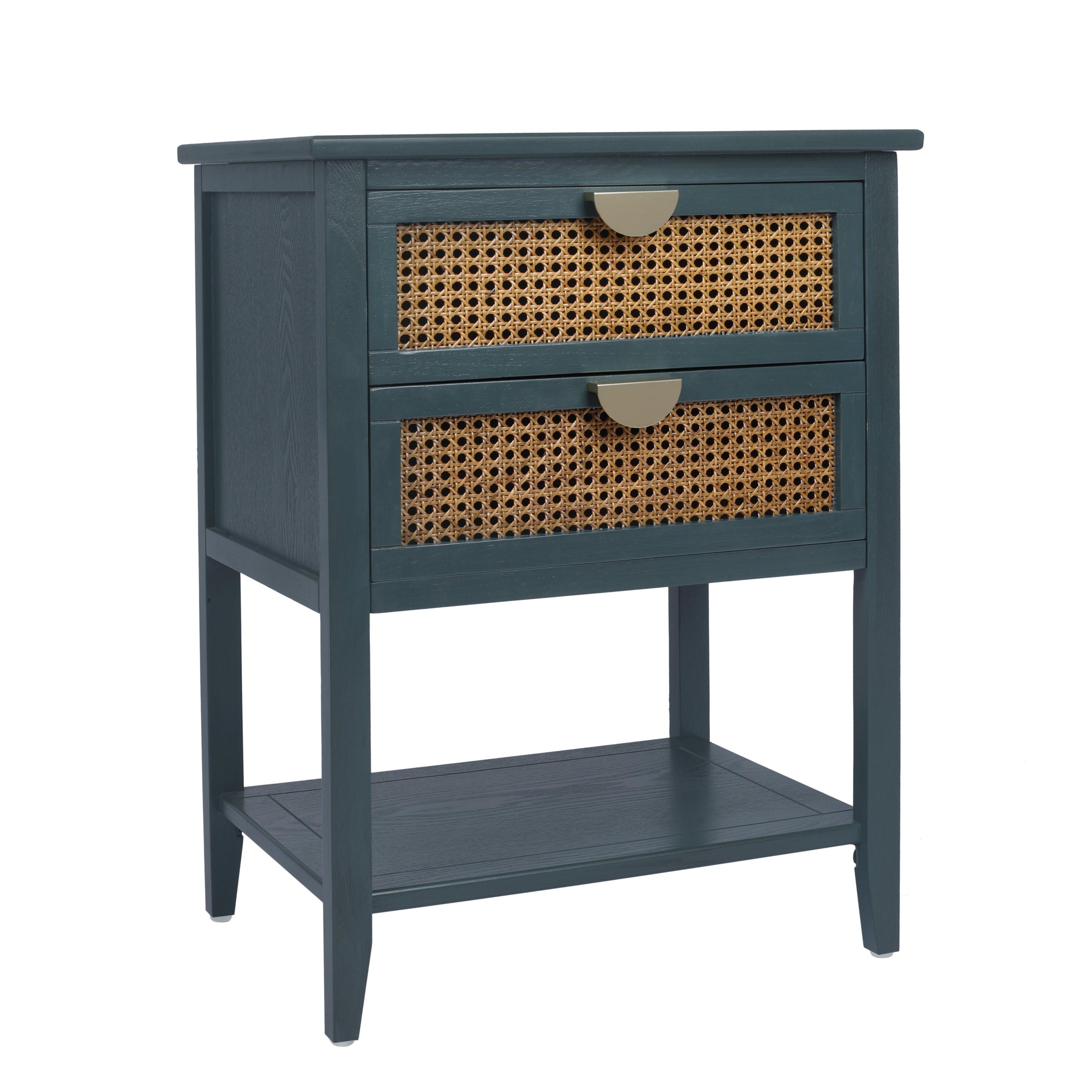2 Drawer Rattan Side Table - Natural Woven End Table for Bedroom, Living Room, Study - Perfect Nightstand & Coffee Table for Small Spaces