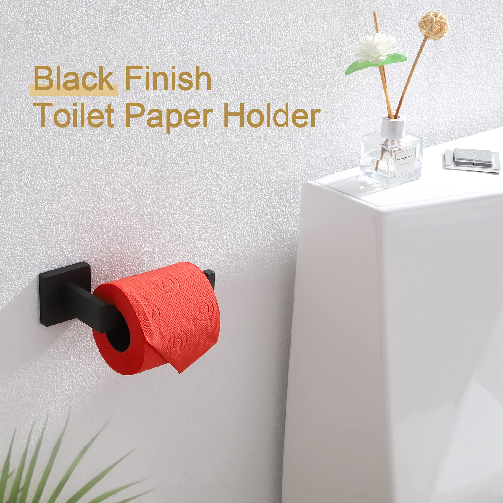 KOKOSIRI 3-Tier Ladder Bathroom Towel Bar & Toilet Paper Holder Set - Matte Black Space-Saving Organizer for Bathroom, Toilet, and Guest Room Storage (B5006BK-L24+B2003BK)