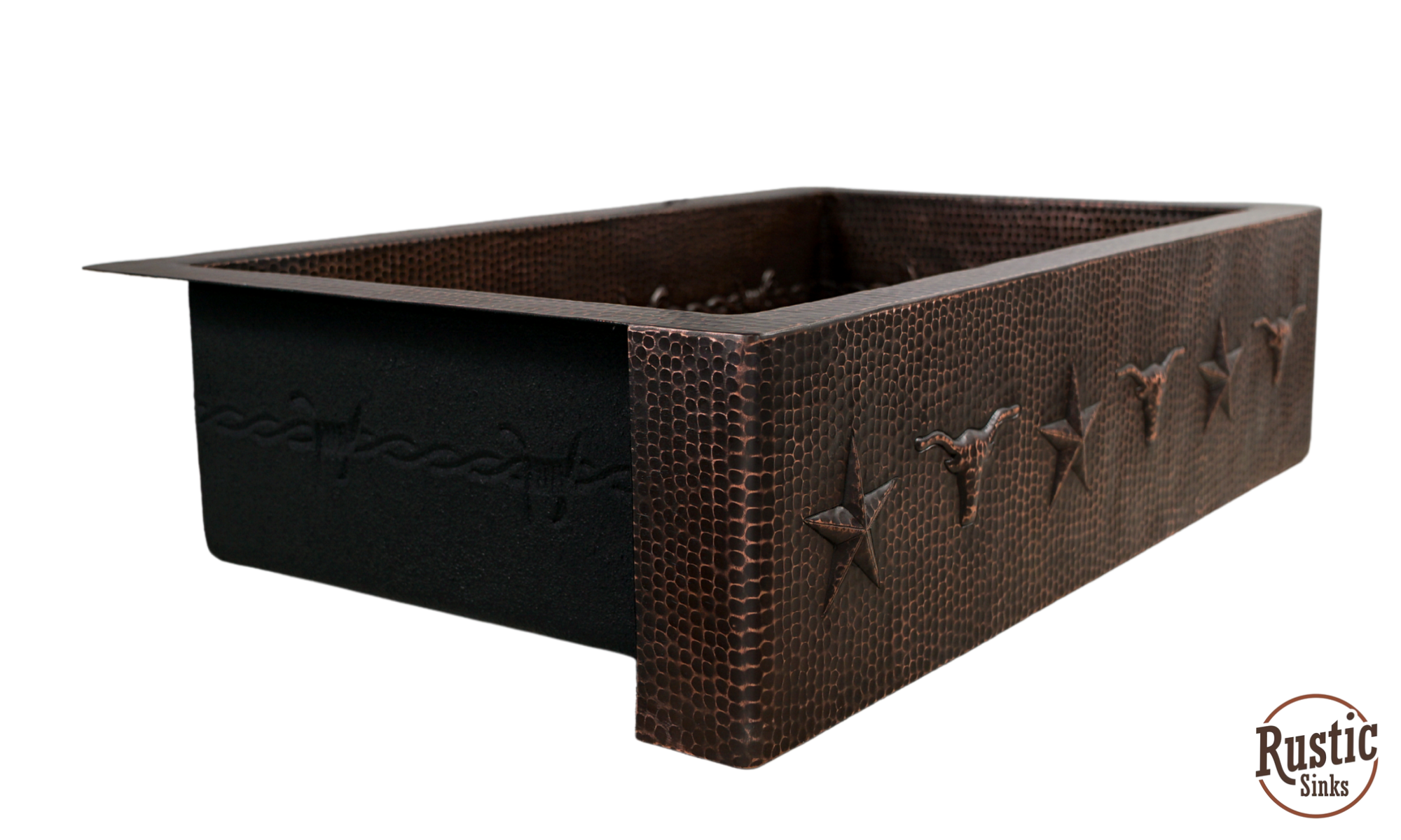 Copper Farmhouse Sink w/Barbwire, Stars & Longhorn