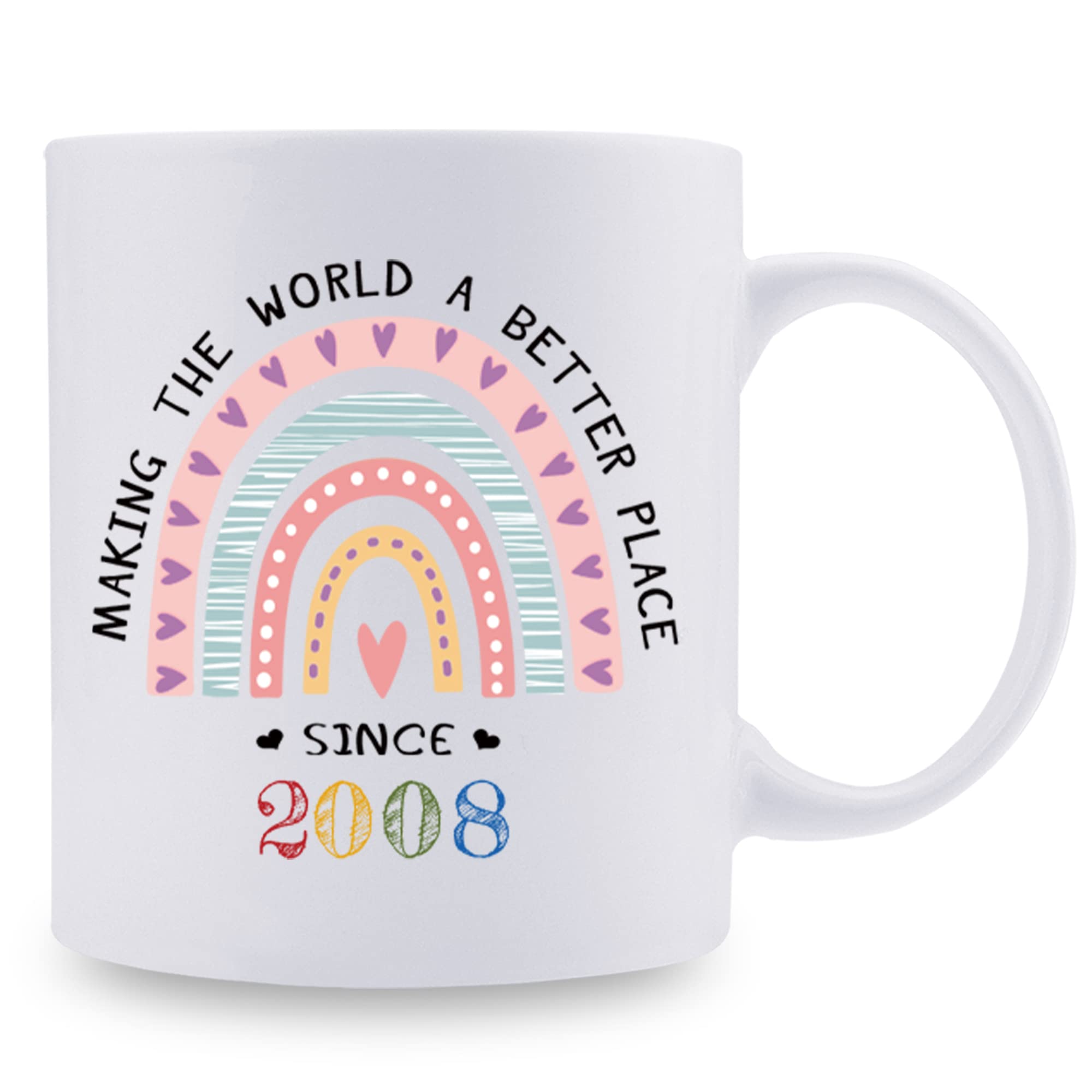 2008 Birthday Gifts for Women - 11 oz Inspirational Coffee Mug 'Making The World A Better Place Since 2008' - Perfect Gift for Daughter, Friend, Sister, Cousin or Granddaughter - Ideal for Office, Home & Coffee Lovers