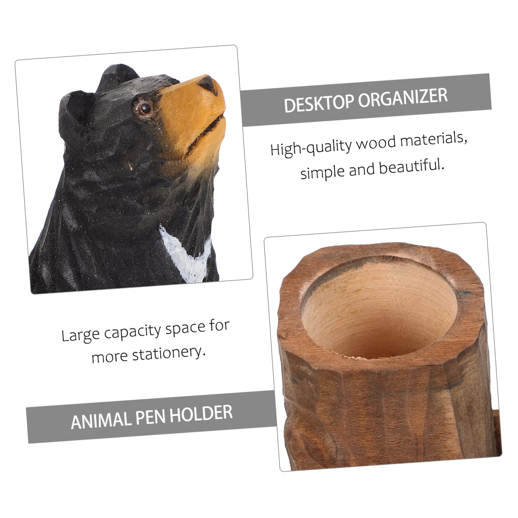 Wooden Bear Pen Holder - Cute Desk Organizer for Home & Office Decor