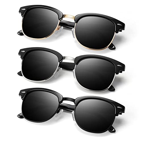 C1-(3 Pack / Black Lens) Glossy Black | Golden Rim / Matte Black | Silver Rim / Glossy Black | Black Rim