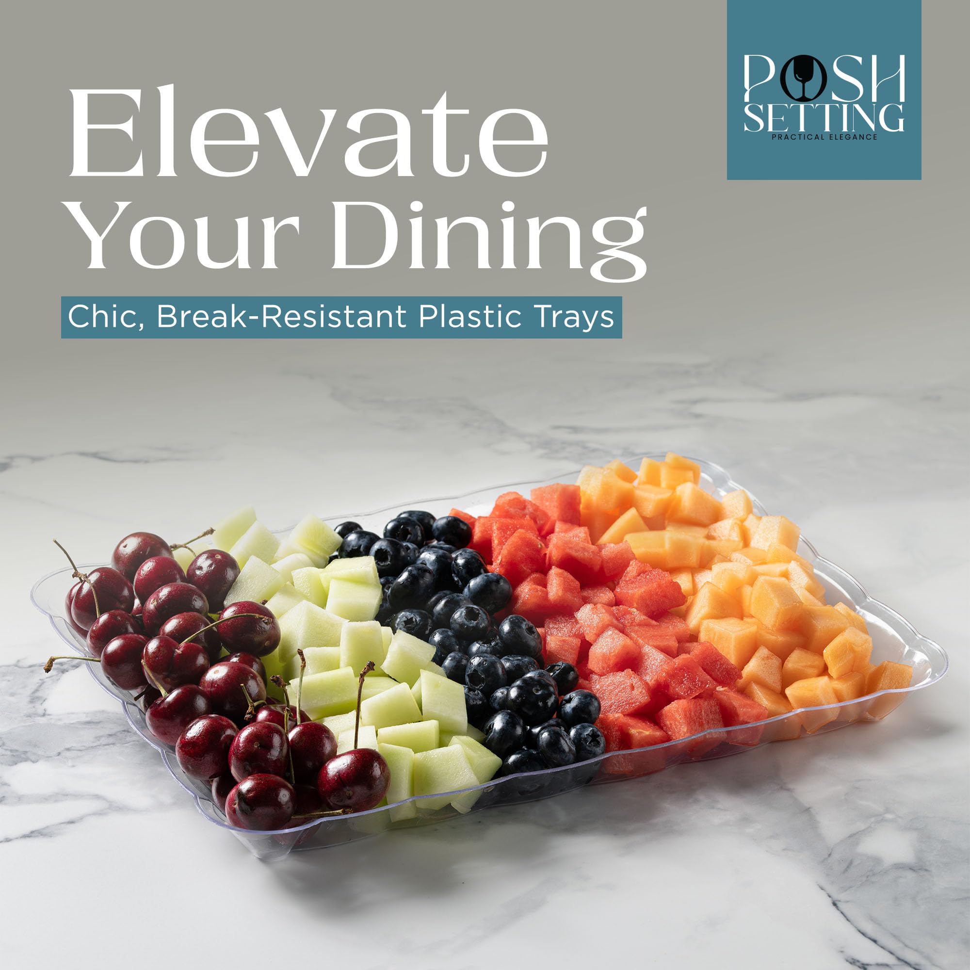 Clear Disposable Plastic Serving Trays 9x13 - 4 Pack for Party & Events