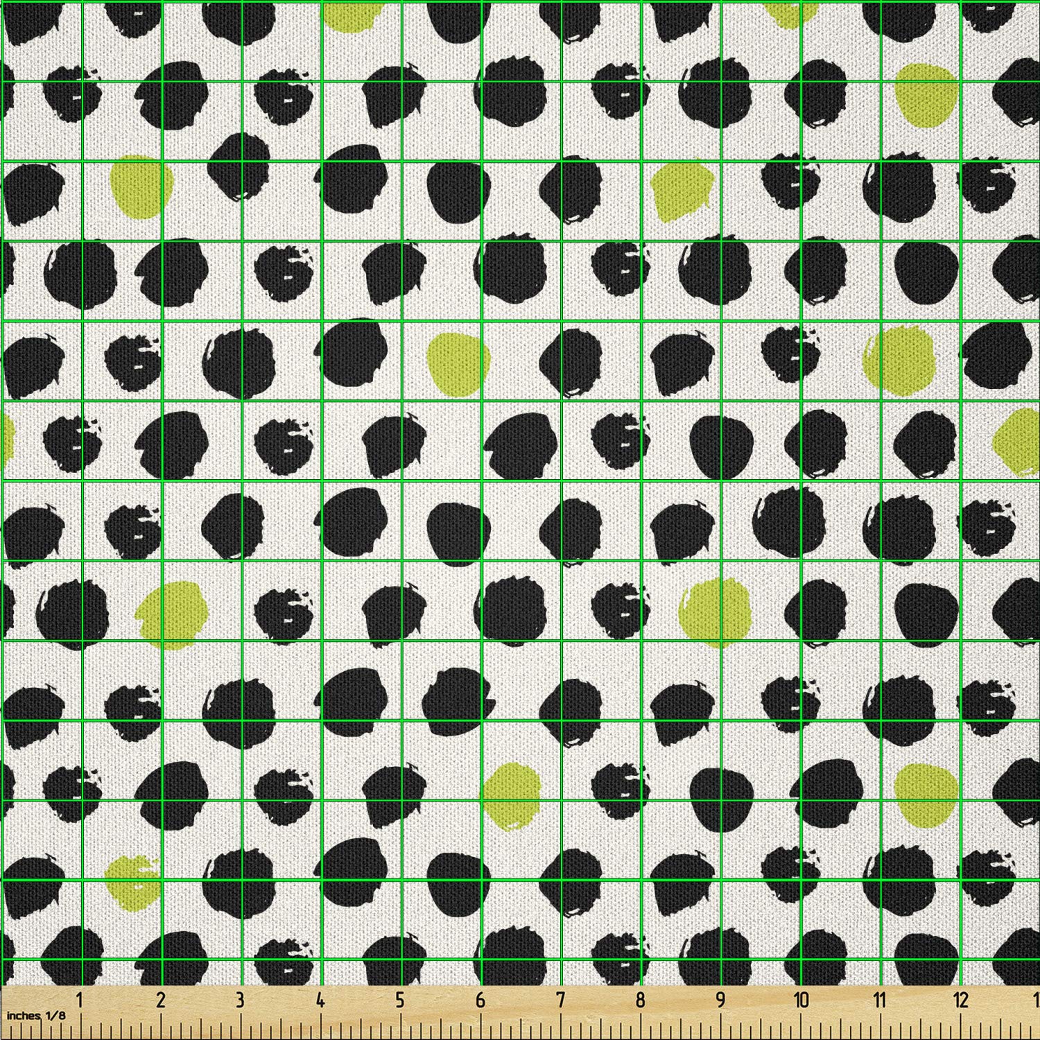 Abstract Hand-Drawn Circular Brushstroke Polka Dot Microfiber Fabric by The Yard - 10 Yards Black Cream Lime Green for DIY Arts & Crafts, Home Decor, Upholstery & Sewing Projects