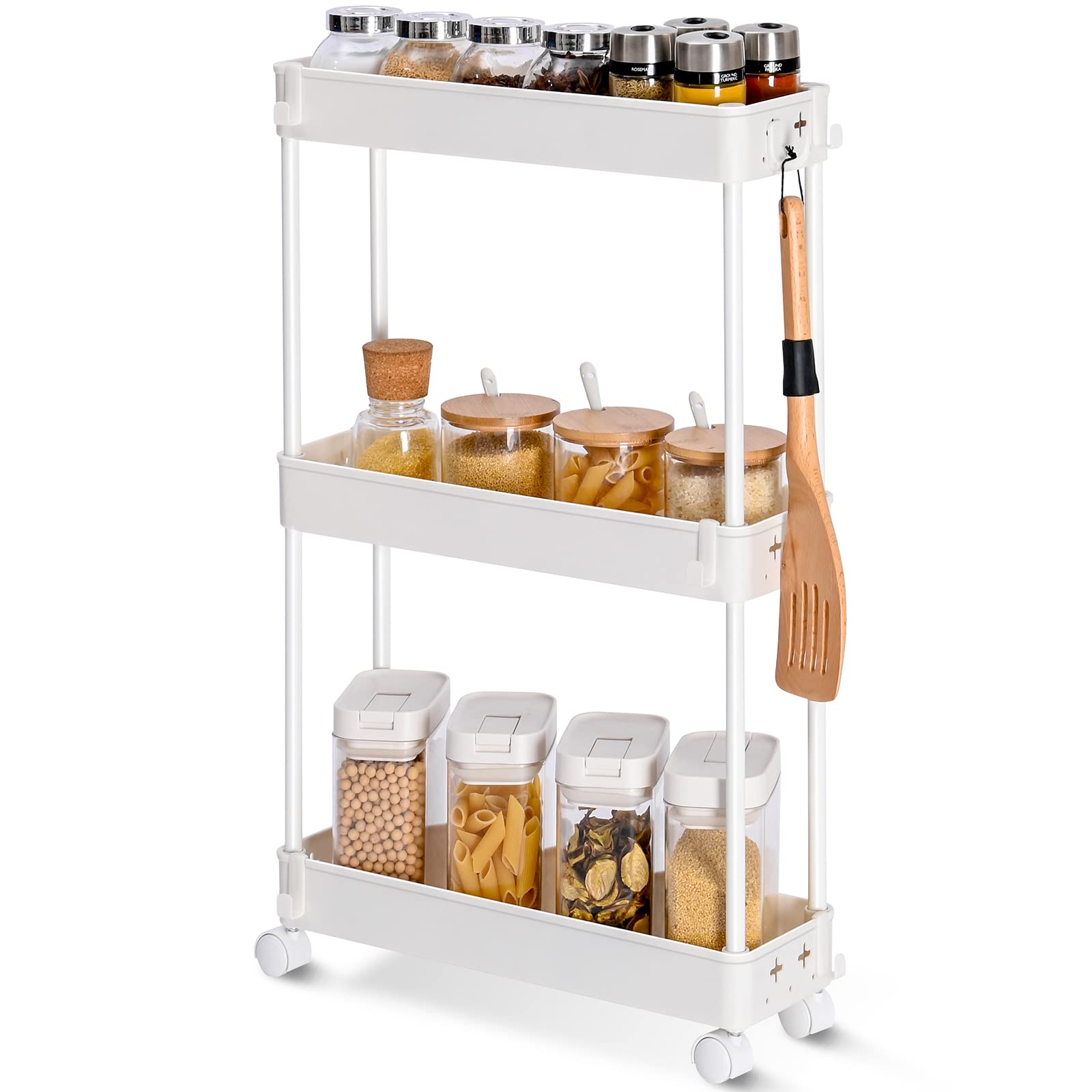 KINGRACK 3-Tier Slim Rolling Storage Cart with Wheels | Space-Saving Slide-Out Organizer for Bathroom, Kitchen & Narrow Spaces | White | Perfect for Small Apartments, Dorm Rooms & Closet Organization