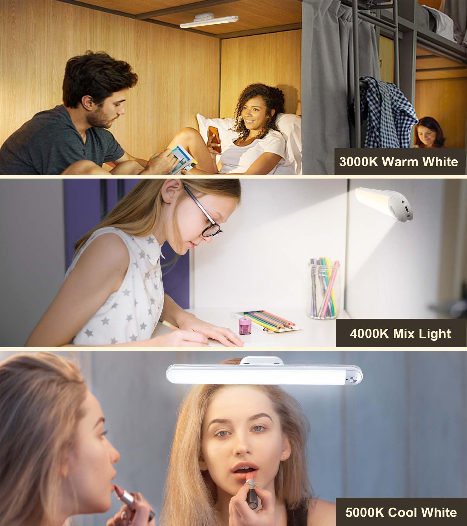 Rechargeable LED Touch Light Bar with Remote Control - Dimmable Stick-on Wall Mirror Lights for Makeup, Reading & Bunk Beds | 5W 2400mAh Battery Operated Headboard Lamp | Perfect for Bedroom, Vanity & Nighttime Use
