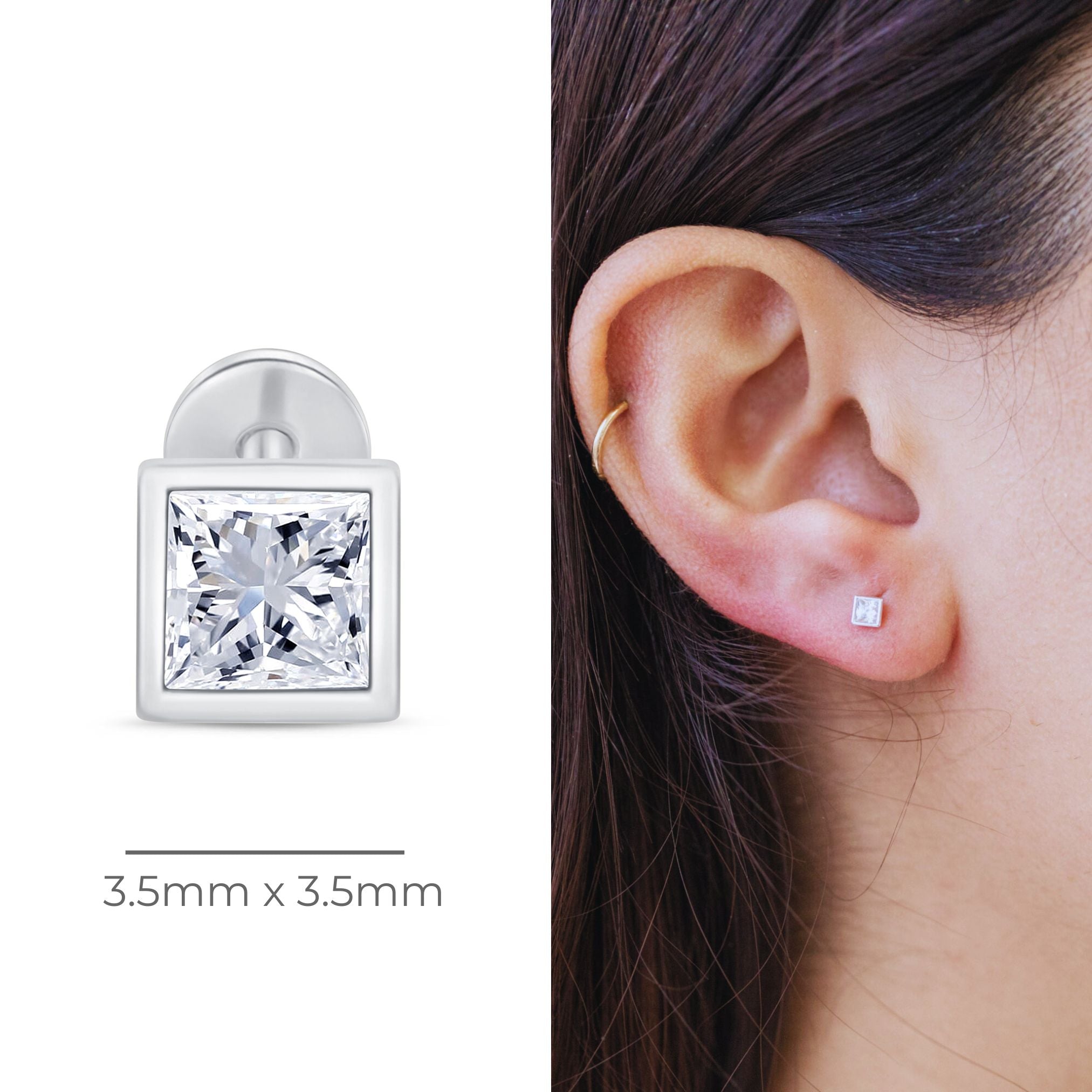 14K White Gold Princess Cut Gemstone Stud Earrings - Flat Back Bezel Set for Everyday Wear, Gift Giving & Special Occasions