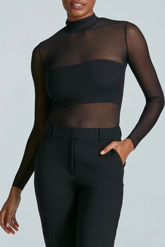 Commando Chic Mesh Long Sleeve Turtleneck Top for Women - Sexy See-Through Layering Shirt - Perfect for Club, Party & Date Night Outfits