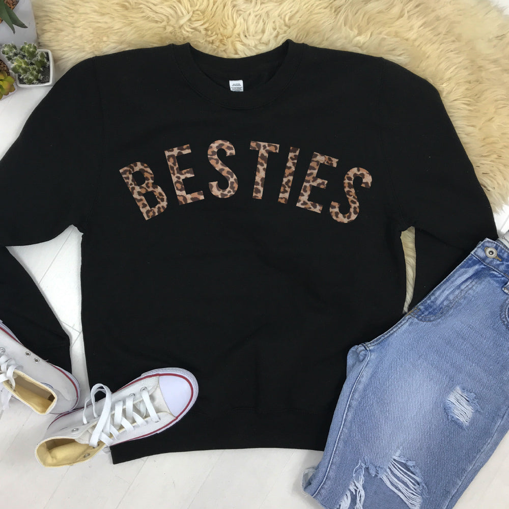 Best Friends Leopard Print Matching Sweatshirts for Women - Cute Couple Outfits for Girls Night Out, Twin Day or Birthday Gifts