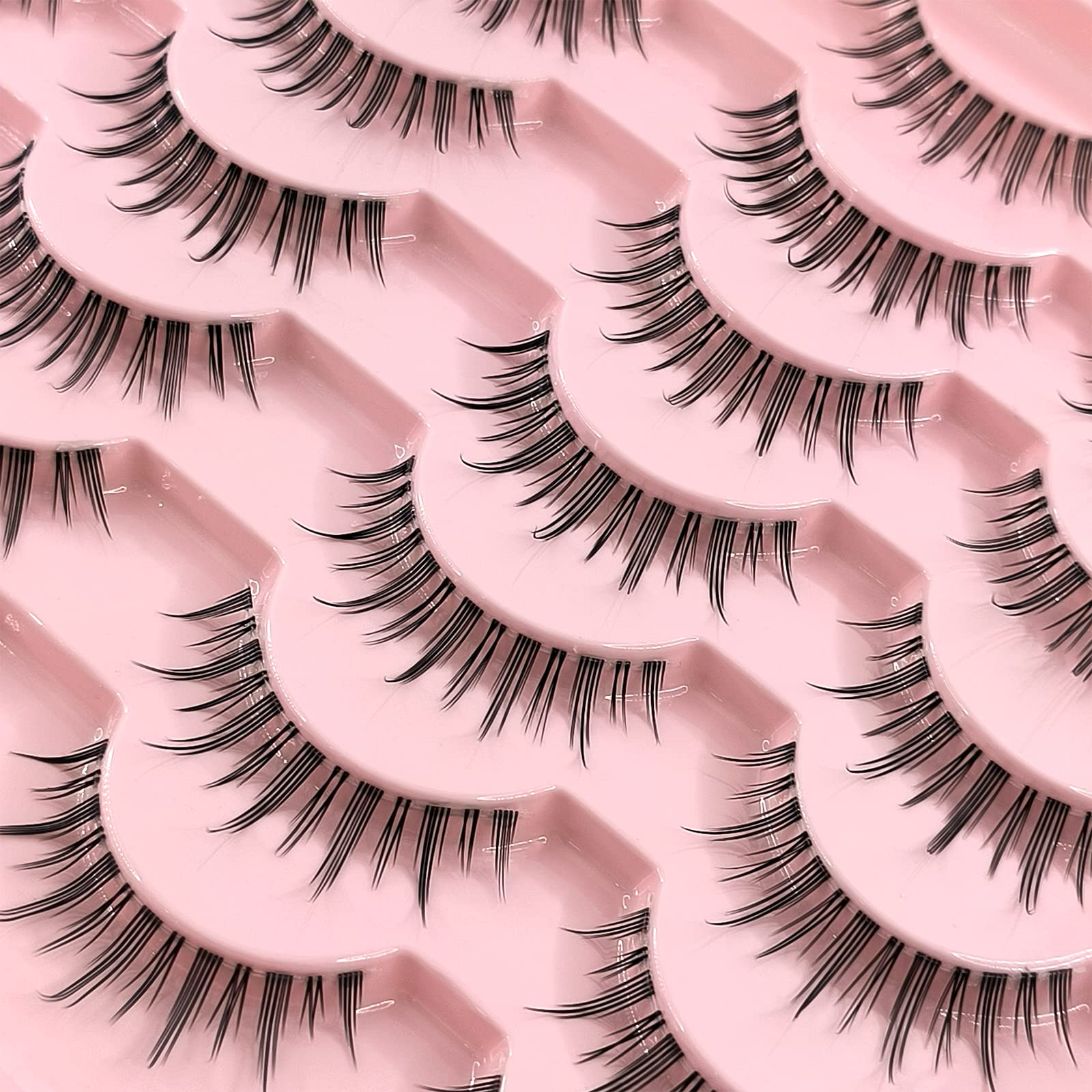 Heracks Anime Short Japanese Spiky Doll False Eyelashes - 14 Pairs Natural Wispy Korean Lashes with Clear Band for Manga & Cosplay | Perfect for Asian Beauty, Daily Wear & Special Occasions