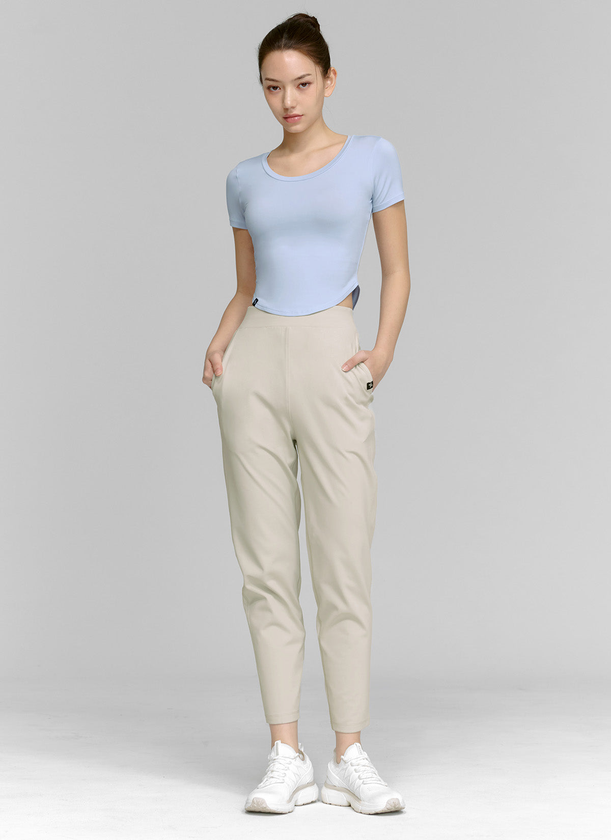 Soft Peach Cotton Slim Pants for Women - Comfortable Stretchy High Waisted Trousers for Work, Travel & Casual Wear